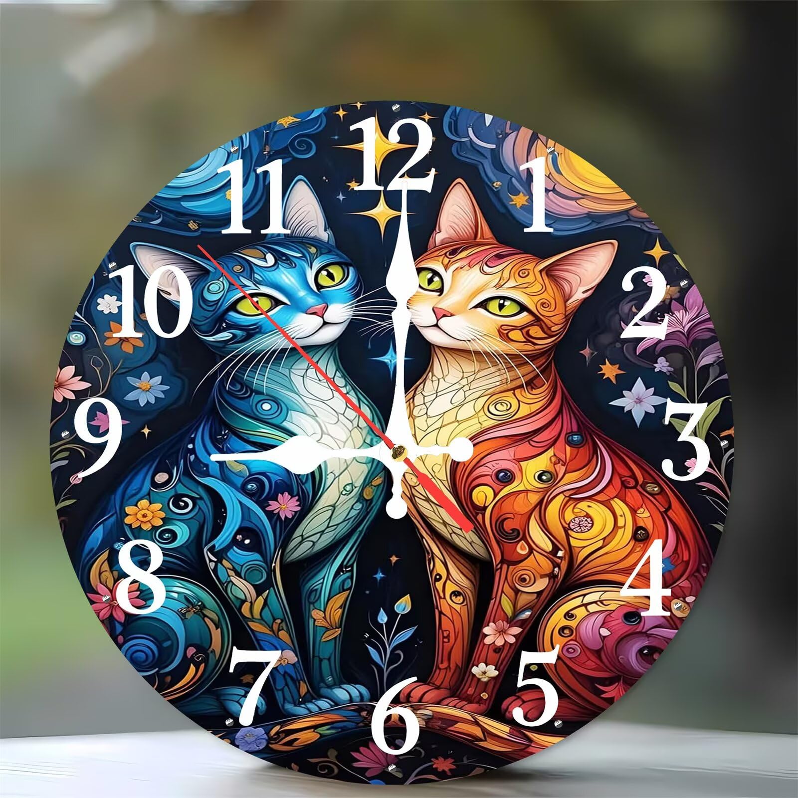 Horloge Murale Bois 35 cm Chats Psychédéliques Moderne