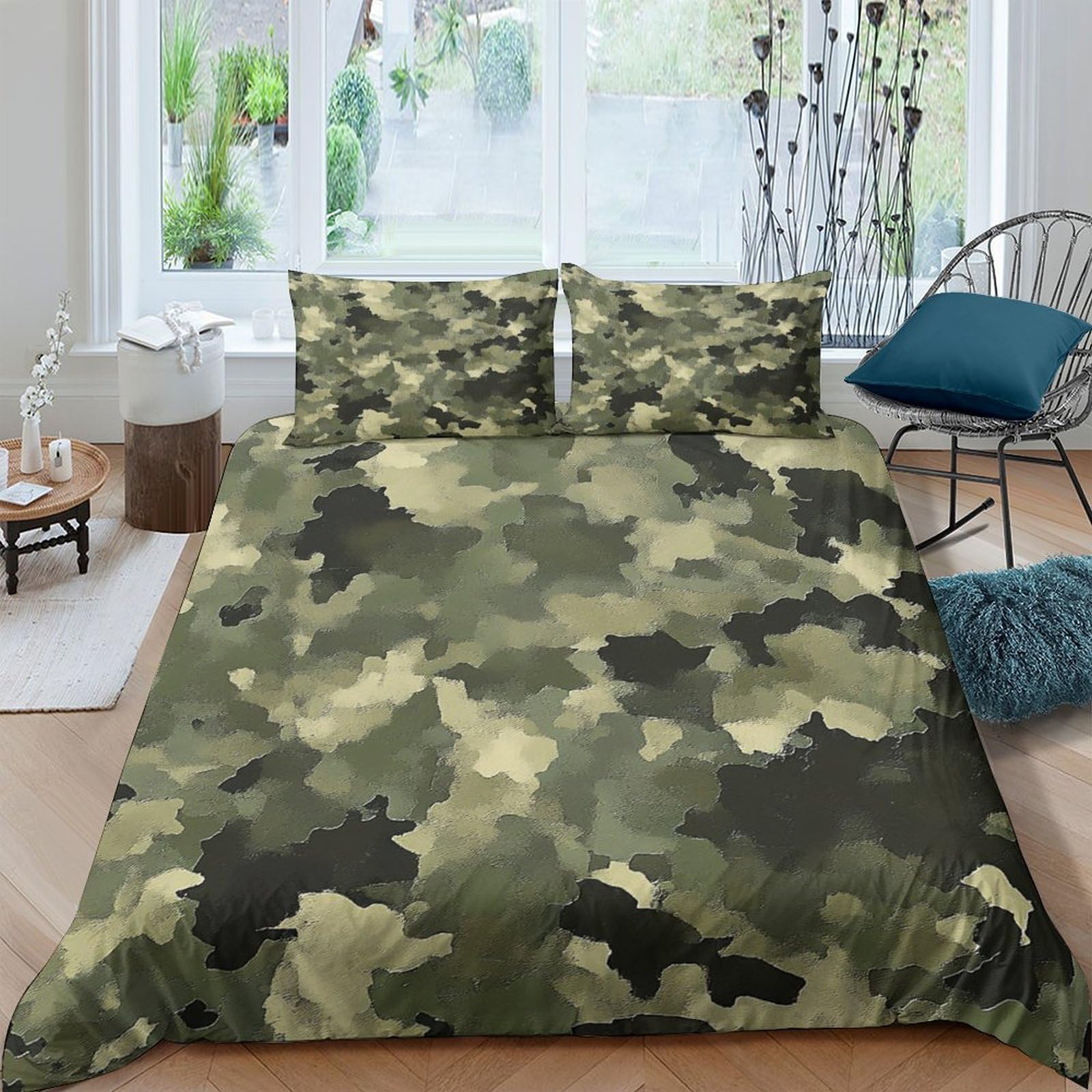 Ctjqhvkz Style-7 3D Printed Camouflage Forest Fitted Sheet Microfiber Soft Breathable Army Green Bed Cover For Bedroom Guest Room Single（135X200cm）