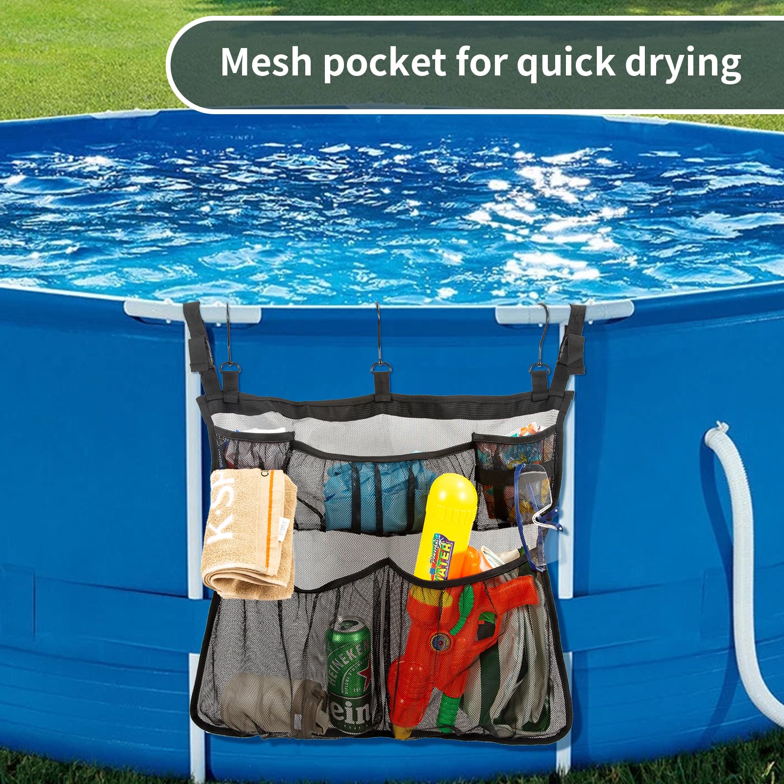 Red de almacenamiento para piscina, bolsa de almacenamiento, organizador de almacenamiento para piscina de jardín, plegable, bolsa de malla para juguetes hinchables, círculo de natación