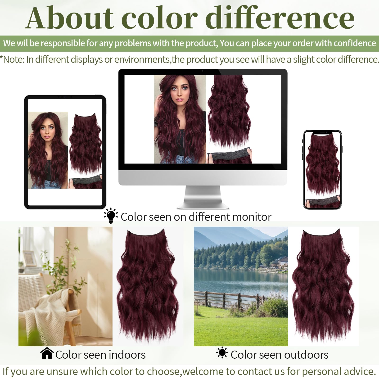 KooKaStyle Invisible Wire Hair Extensions with Transparent Headband Adjustable Size 4 Secure Clips Long Wavy Secret Wire Hairpiece 20 Inch 18H24#Medium Brown Ash Blonde for Women: 20 Inch Burgundy