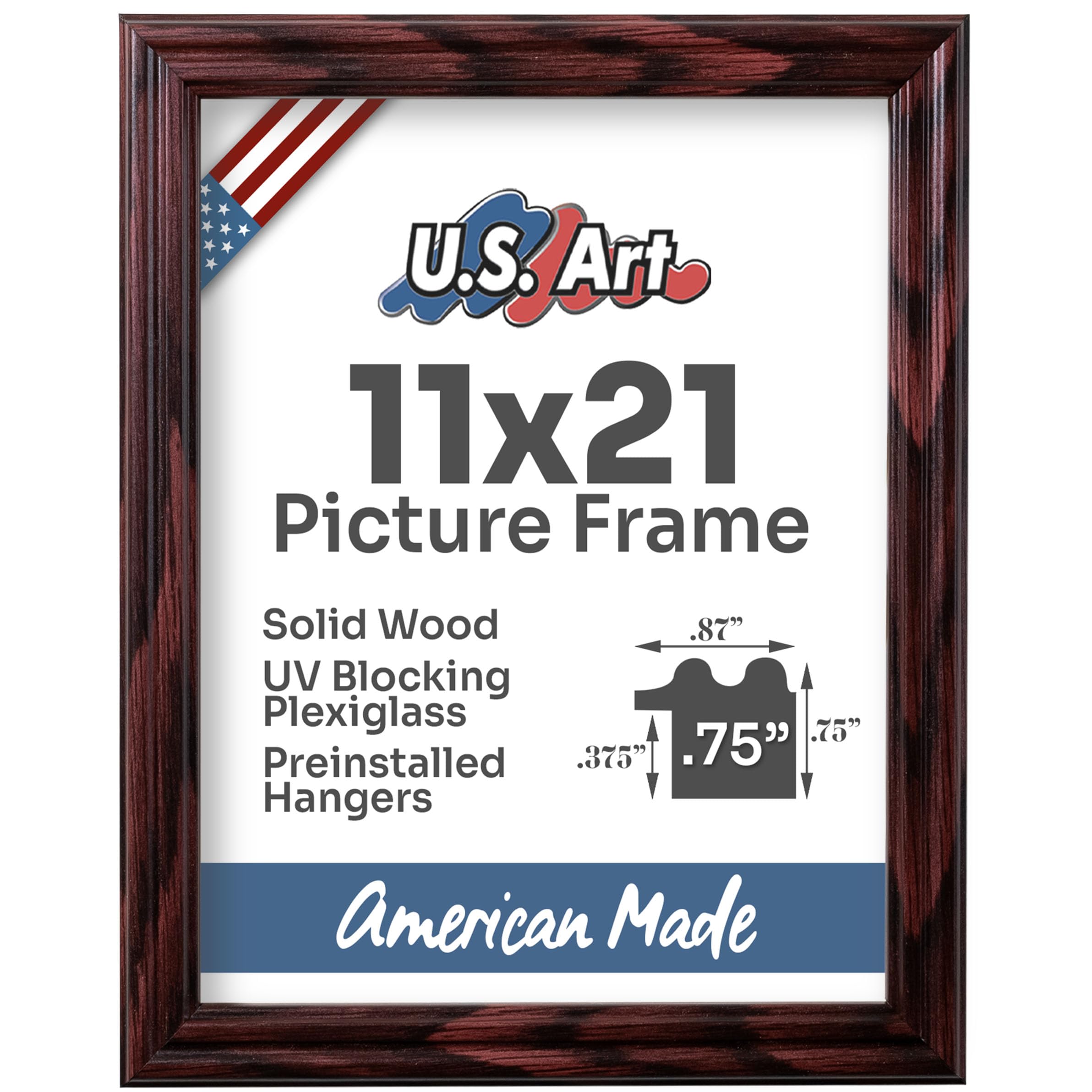 US Art 11x21 Cherry 0.75 in Wooden Photo Picture Poster Frame, Wall Art Living Room and Home Decor, Personalize for Certificate, Puzzle and Document Frames