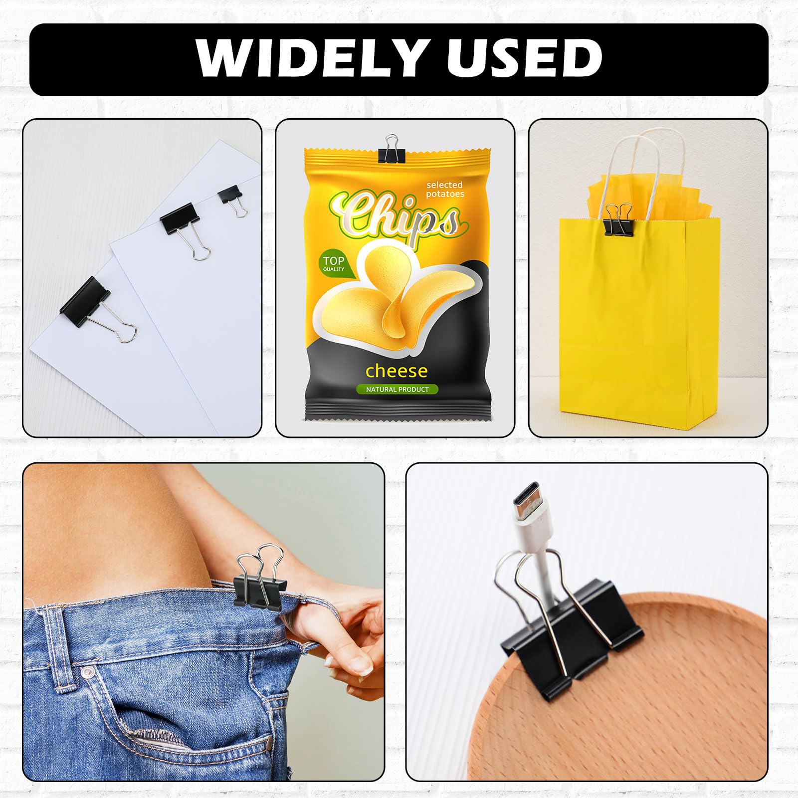 Yexiya 640 Stück Binder-Clips, verschiedene Größen, schwarze Büroklammern, Jumbo, groß, mittel, klein, Mini und Micro, Bürobedarf für Zuhause, Schule, Lehrer, Studenten, 6 Größen mit Box