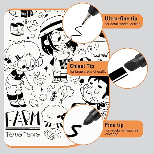 Miniatura 3 de 12 marcadores permanentes negros con bolsa, juego de bolígrafos impermeables de secado rápido, 8 puntas finas, 2 ultra finos, 2 puntas de cincel,