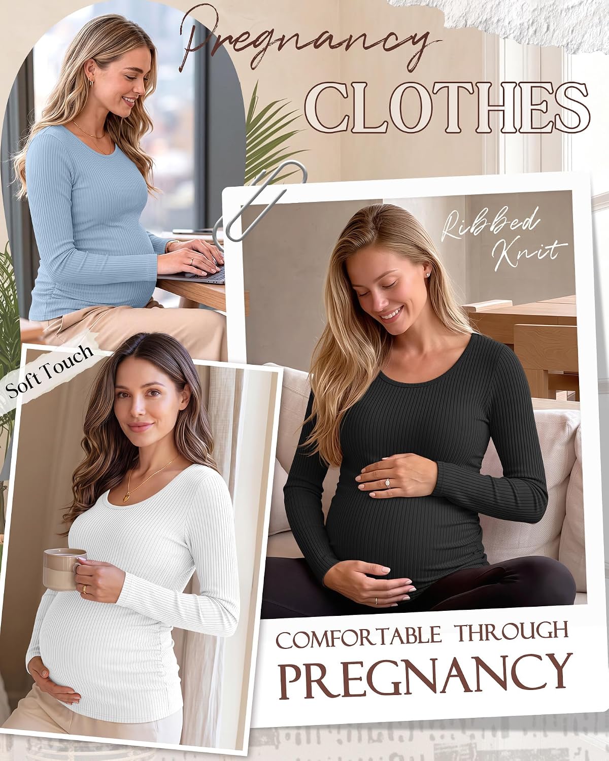 Riyiper 4 Pack Women's Cotton Ribbed Casual Maternity Shirts