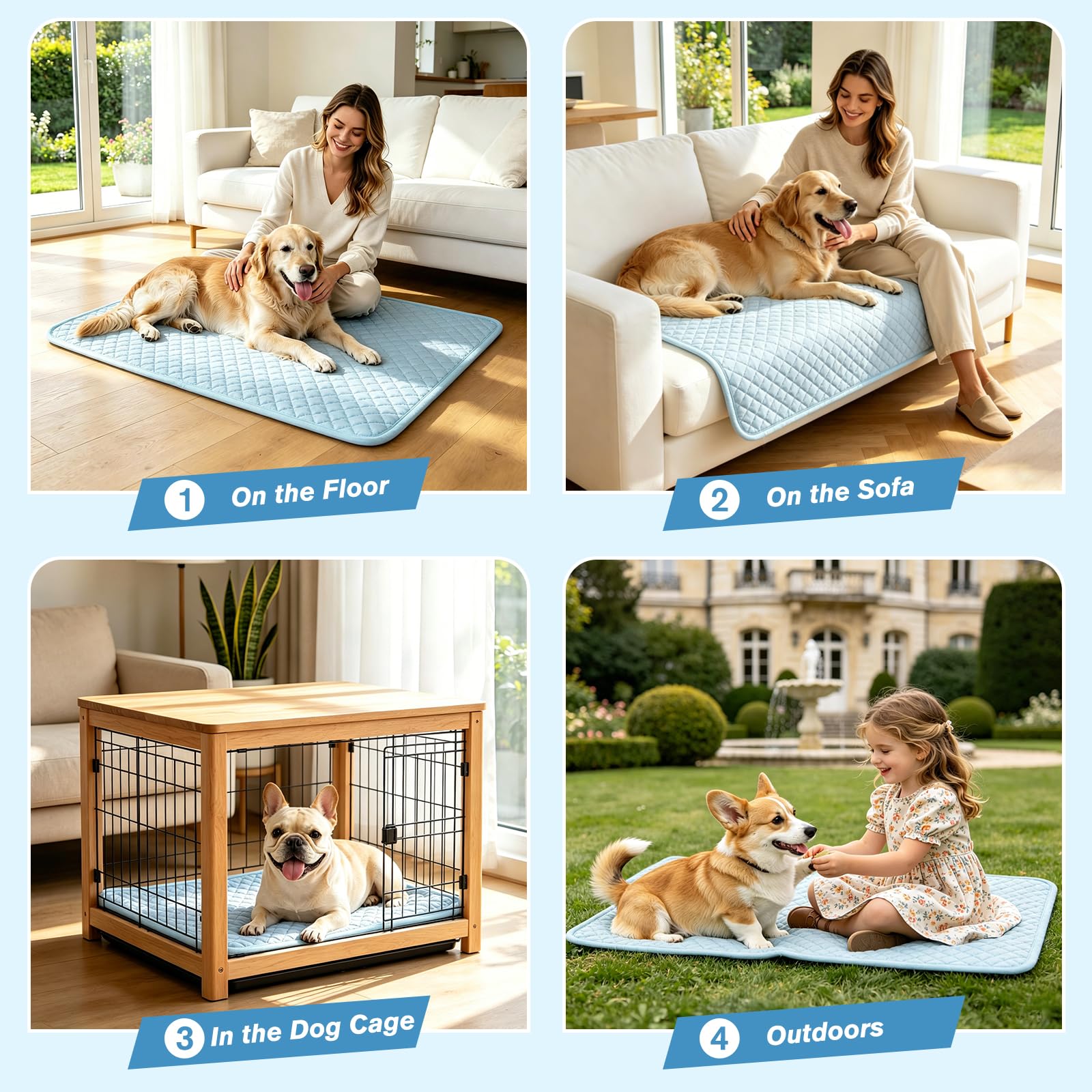 SOMOYA Tapis rafraîchissant pour chiens et chats - Lavable - En soie glacée - Respirant - Pour grands chiens et chats - Taille XL