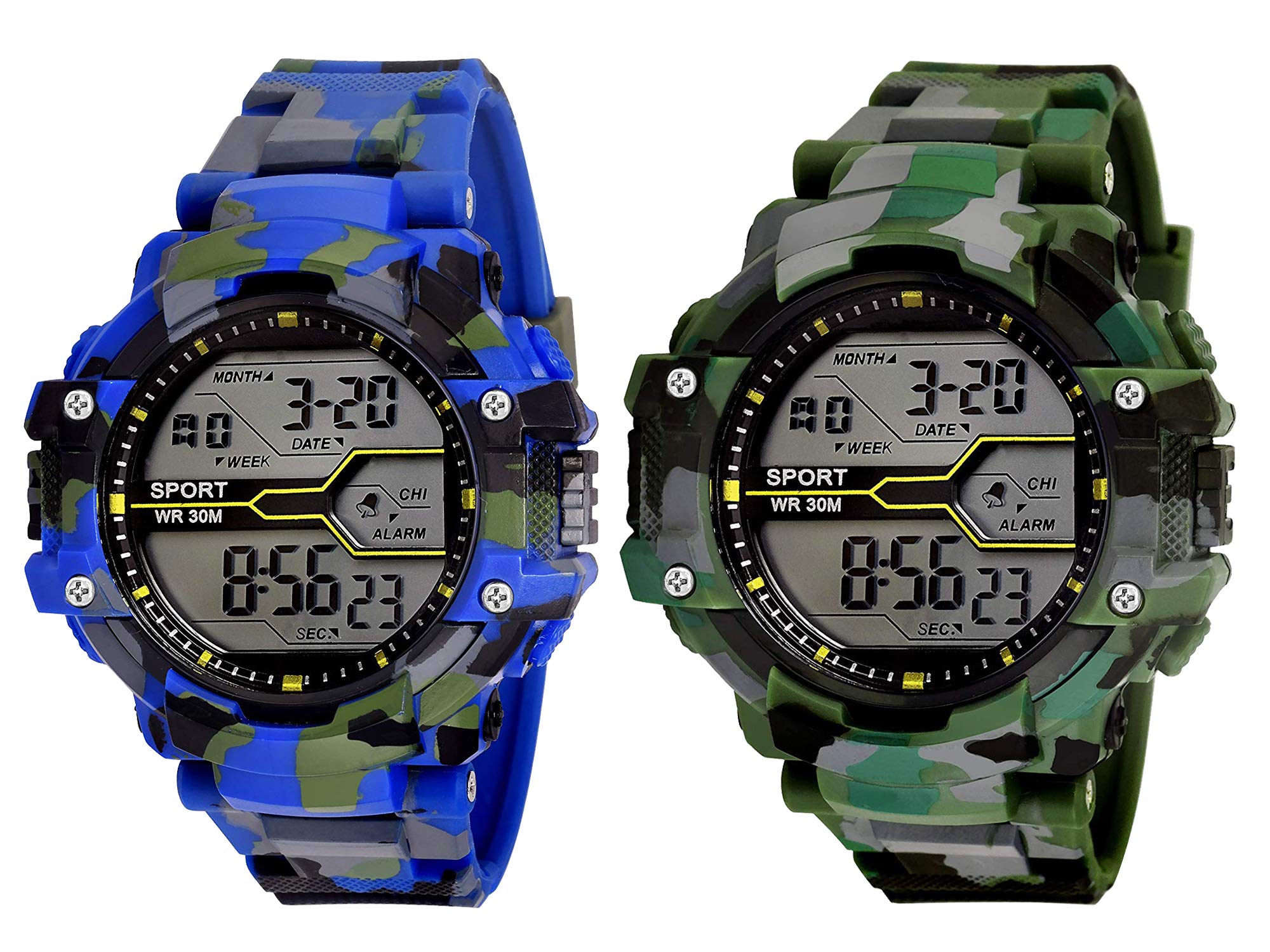 LORENZCombo of 2 Army Camouflage Green-Blue Strap & Digital Multicolor Dial Watch for Men | Watch for Boys- MK-36K37K-DG
