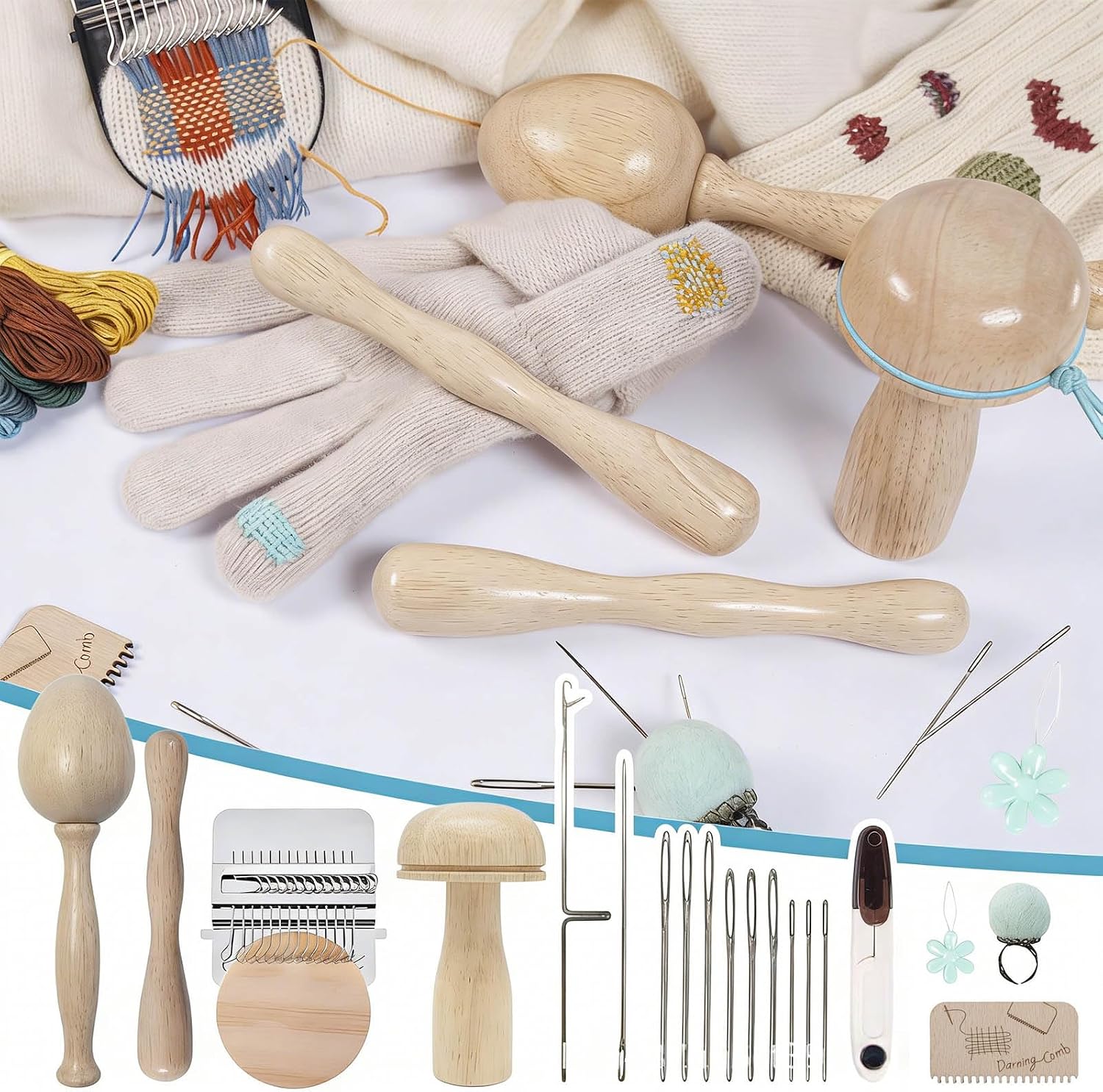 KASSDDF Sewing Accessories Set Featuring Eggs Handle 14 Knitting Needle and Wood Comb for Long Time Use Sewing Equipment