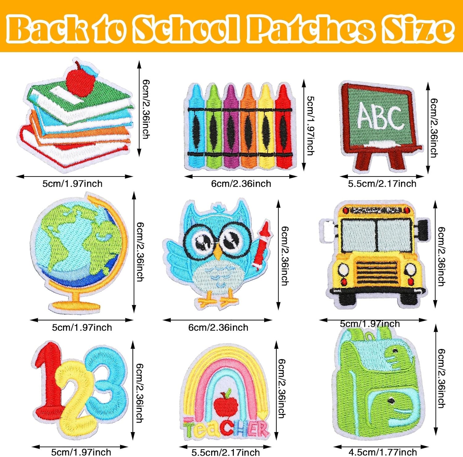 Thiccywoov 80 Pcs Back to School Iron on Patches Pencil Teacher Apple School Bus Embroidered Sew Applique Repair Patches Bulk Students DIY Crafts Gift for Hats Backpacks Jacket Jeans Pants Clothing