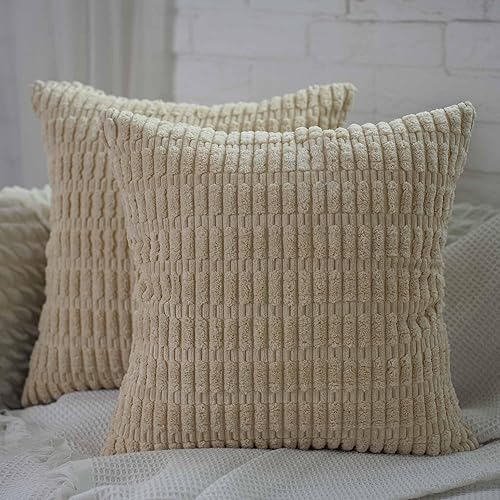 Cyuripu Juego de 2 fundas de cojín de pana de 18 x 18 pulgadas, fundas de cojín decorativas a rayas suaves y acogedoras para sofá, dormitorio, sala