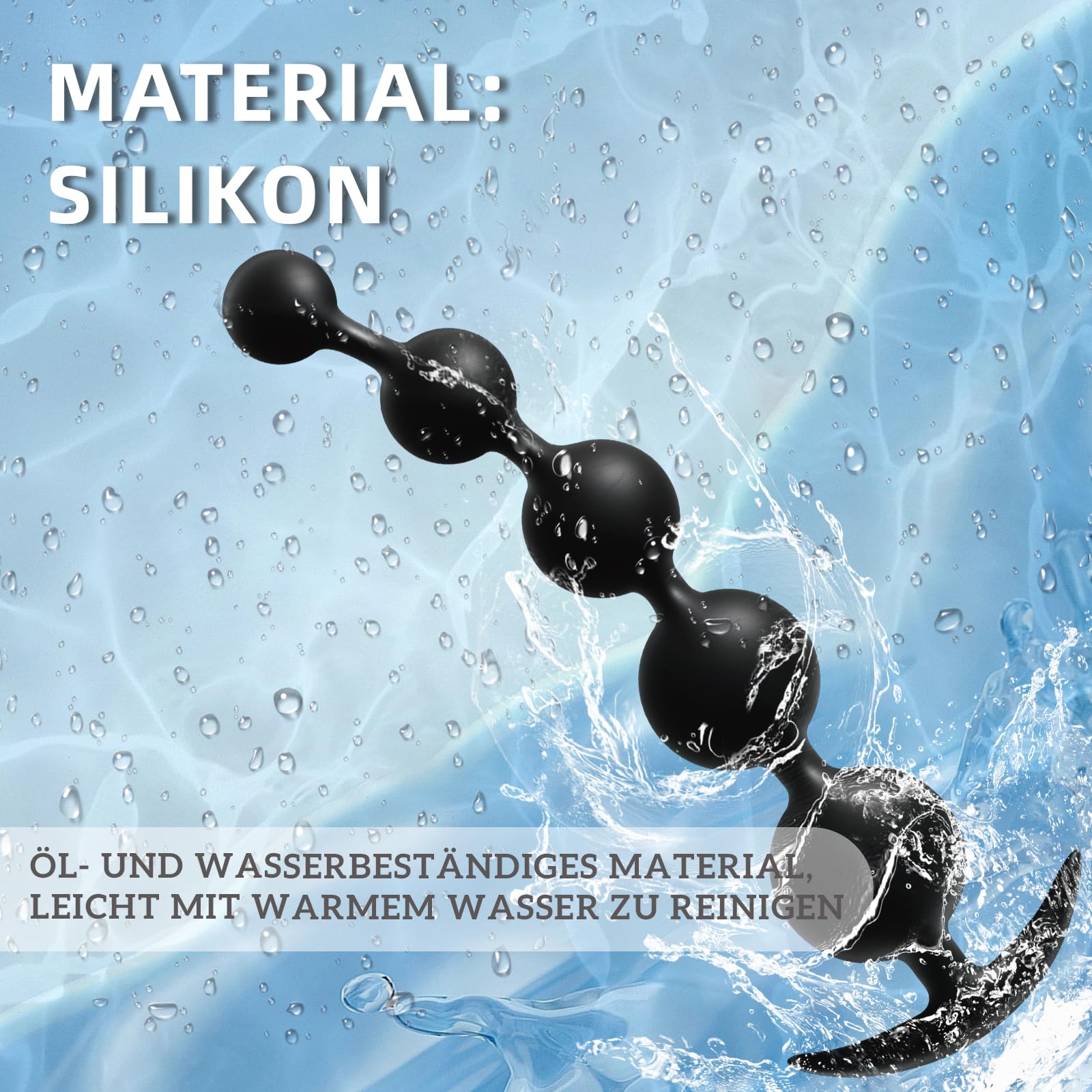 AMAZBEE Bolas Anales de silicona con bolas de diferentes tamaños Pliable & skin friendly anal beads sex toy with narrow flared base butt plug dildo for men women black (5 Bead)