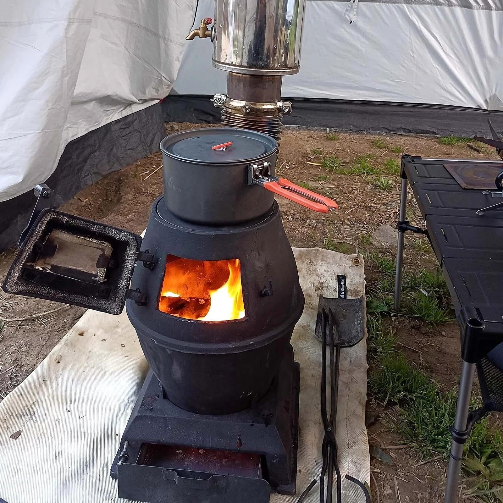 Poele a Bois en Fonte avec Conduit de Cheminée de 4x100cm et 2 Coudes