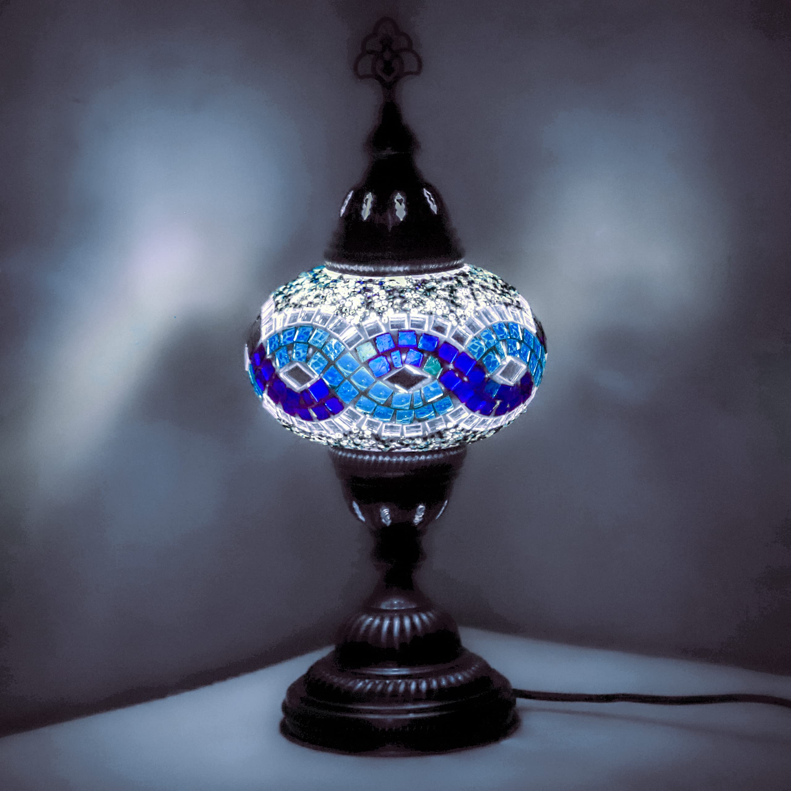 ENVA Turkish Moroccan Tiffany Style Handmade Mosaic Table Desk Bedside Night Lamp Light Lampshade with LED Bulb Large Globe
