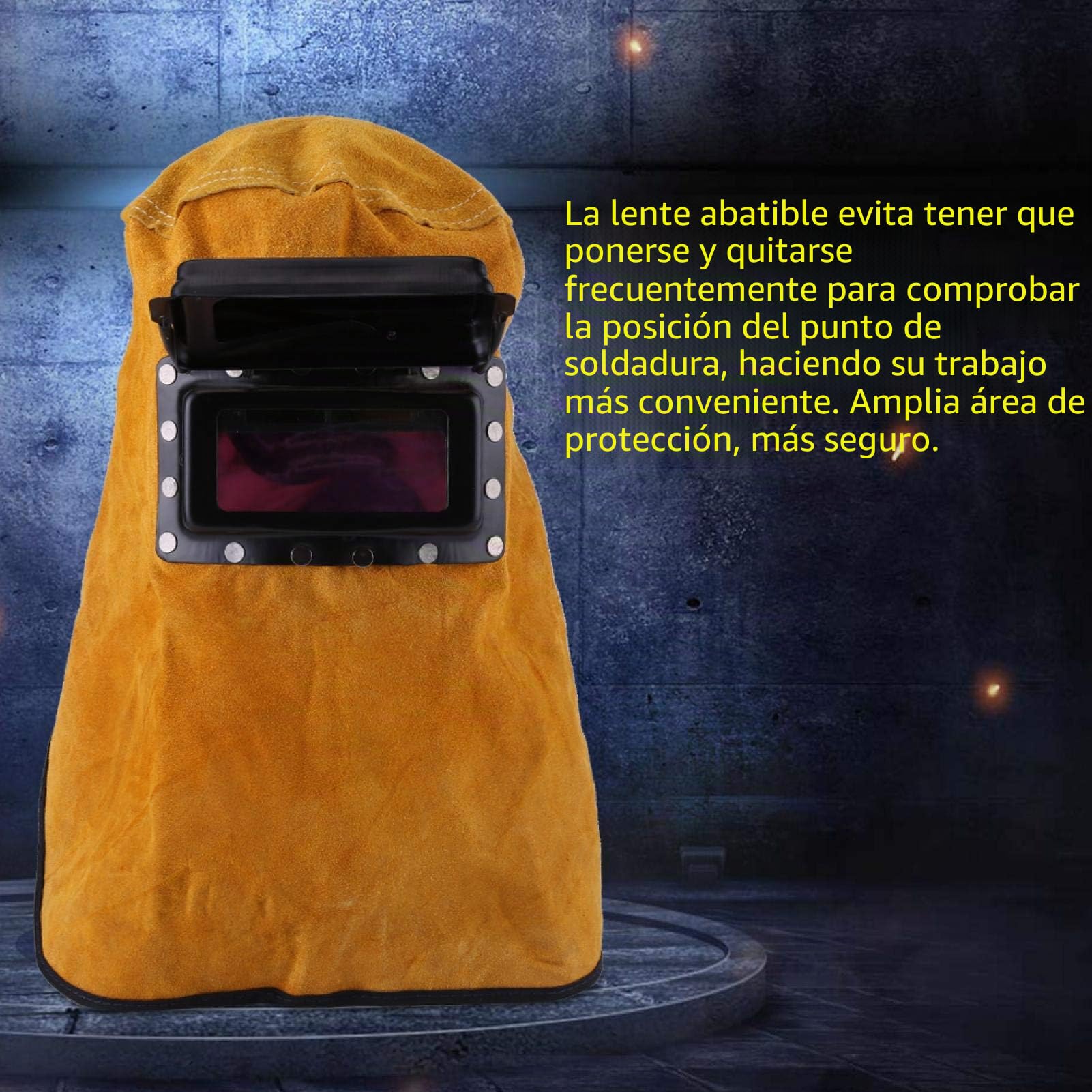 Casco de Soldadura Eujgoov Casco de Soldadura Oscurecedor con Lente Máscara Protectora de Soldadura de Cuero para Trabajadores de Soldadura