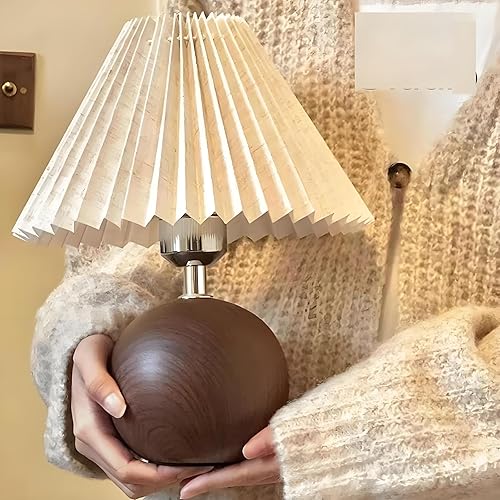 Miniatura 7 de Lámpara de mesa de cerámica para dormitorio, espacio pequeño, plisado, bonita lámpara de mesita de noche con interruptor, luz nocturna, lámparas de