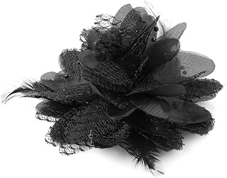Rose Flower Hair Clip Artificial Flower Brooch Hairpin Feather Hairband Floral Hats Barrette Black Headpiece Accessory for Women Headwear Dress Halloween Christmas Valentines Easter Wedding Prom Party