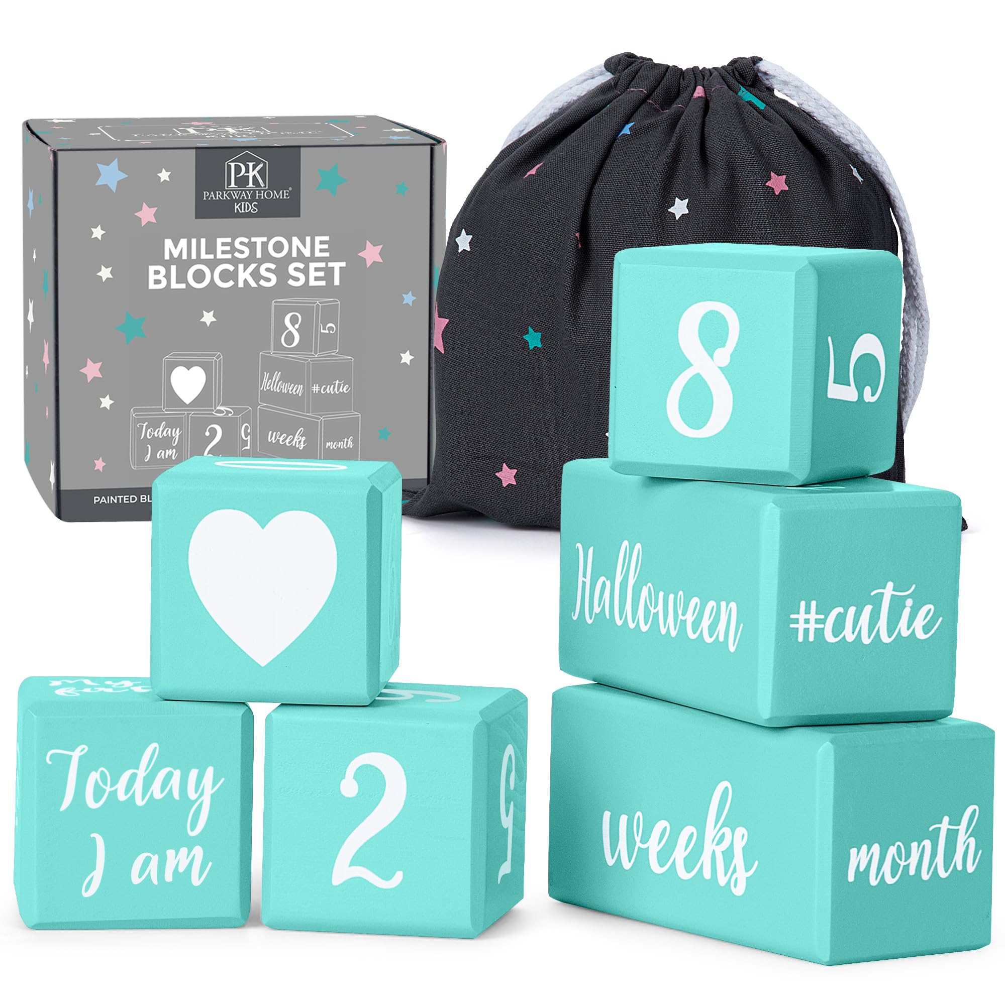 Turquoise Baby Monthly Milestone Blocks. Baby Age Blocks for Girl or Boy Baby Photo Props and Baby Shower. Month Baby Milestone Blocks with