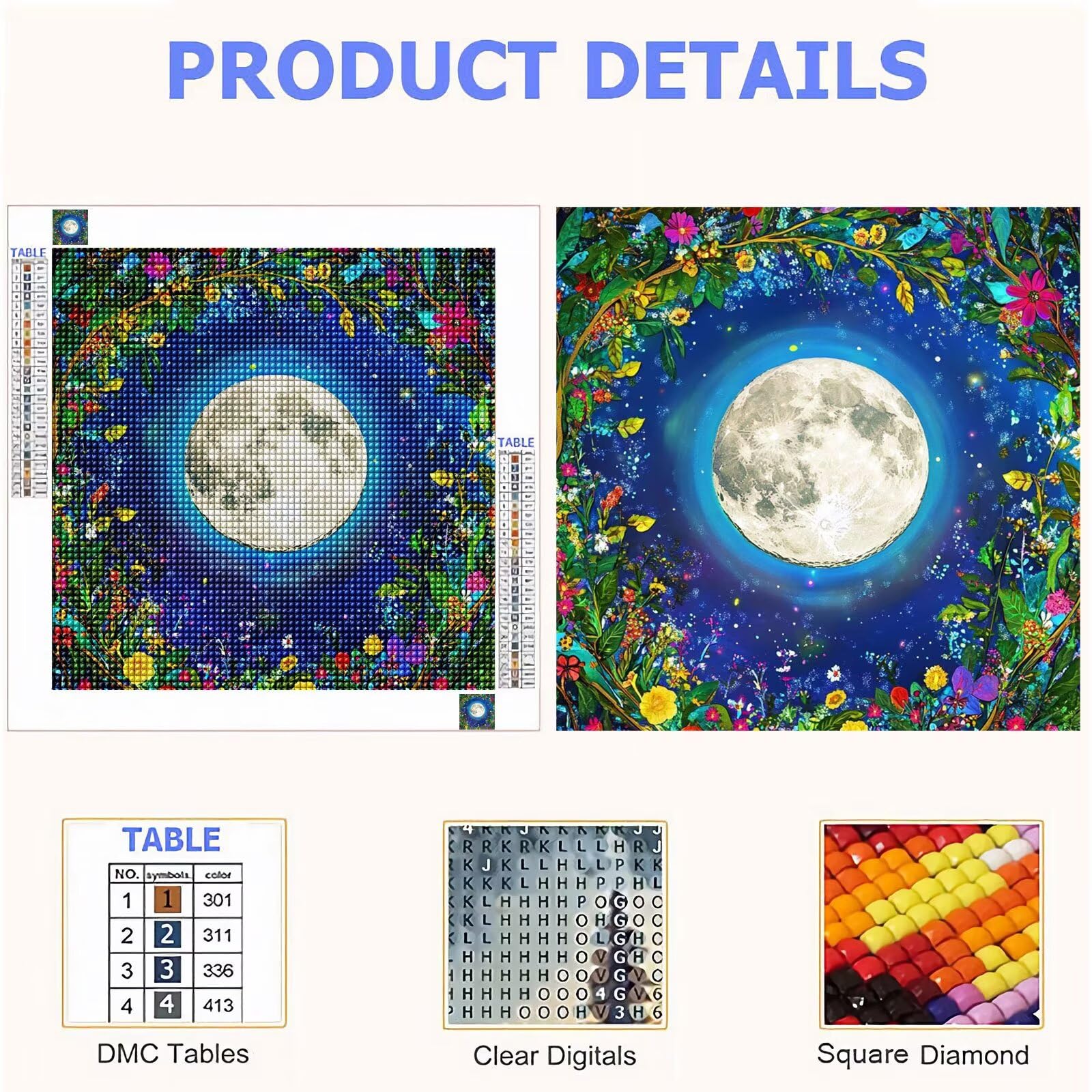 Diamond Painting Adulti, Luna Diamond Painting Kit Completo, 5D Pittura Diamante Bambini Attività Manuale Creativa e Idea Regalo, Diamantini Crystal Art Tela Fai Da Te Kit 70x70cm Fiore FX#1228