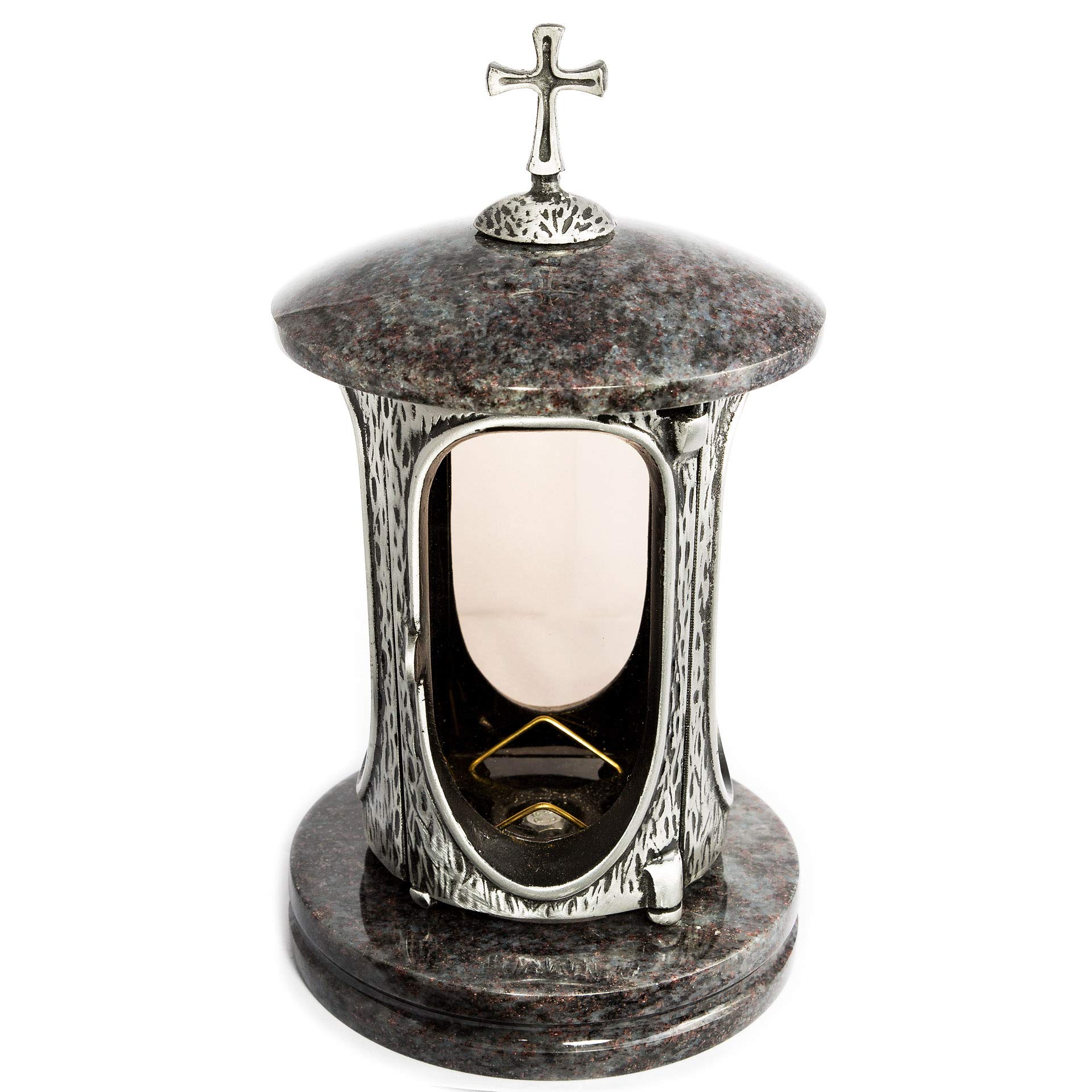 Stylish Grave Lantern Anthracite with Cross Granite Orion Dark Height 27 cm / Diameter 15 cm Grave Light Grave Lamp Granite Lantern Bronze with Base