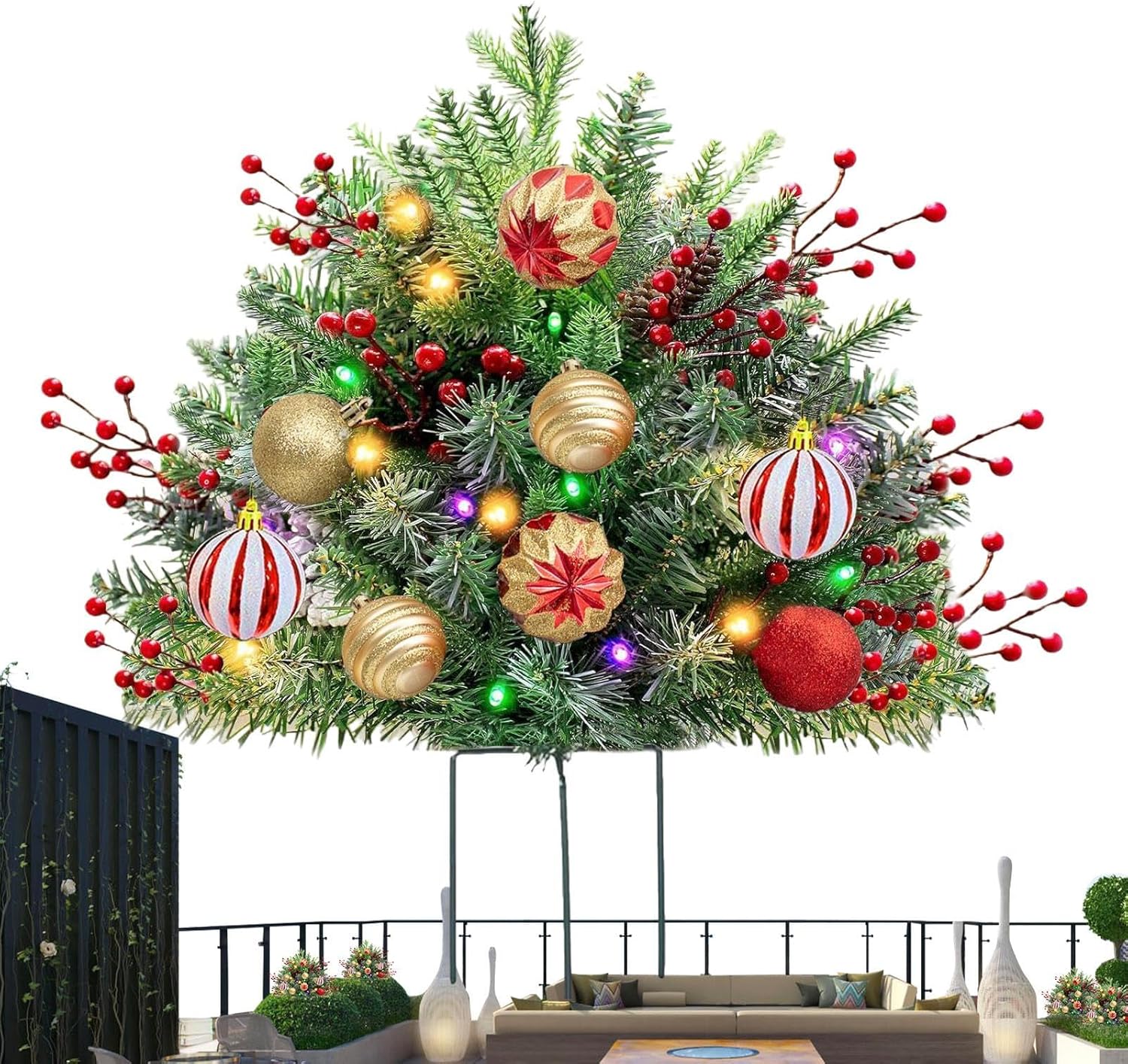 クリスマス プランター フロントポーチ用,人工プランターブッシュ 三脚スタンド付き - 屋外ホリデーパーティー感謝祭冬秋寮オフィス向