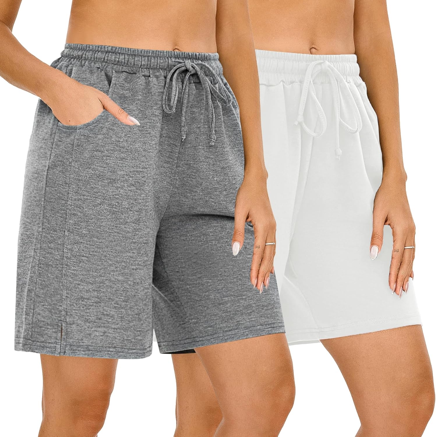 Quenteen Womens Bermuda Shorts Athletic Loose Running Comfy Long Yoga Shorts with Pockets