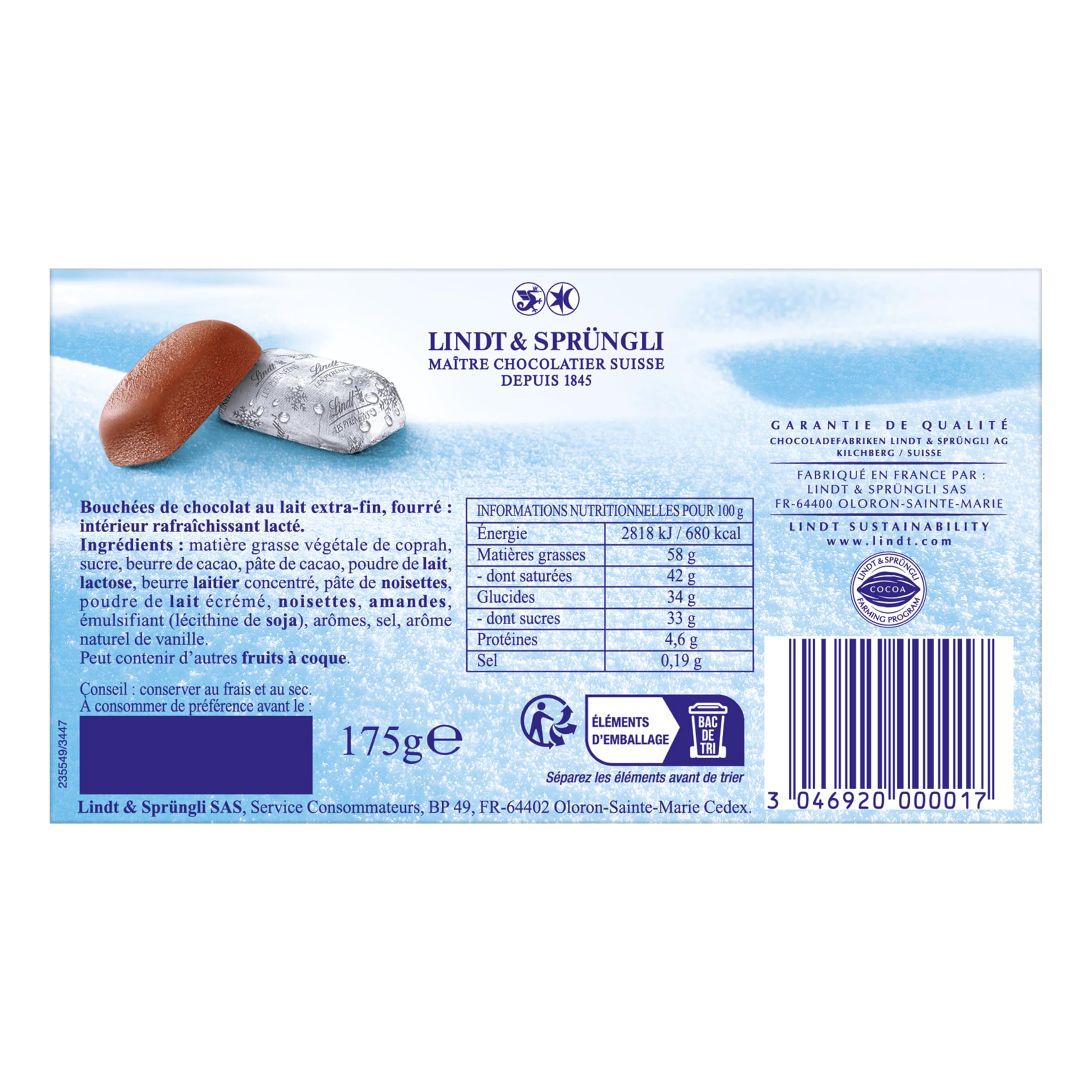 Lindt - Ballotin LES PYRÉNÉENS - Chocolat au Lait - Frais et Fondant - Idéal pour Noël, 175g