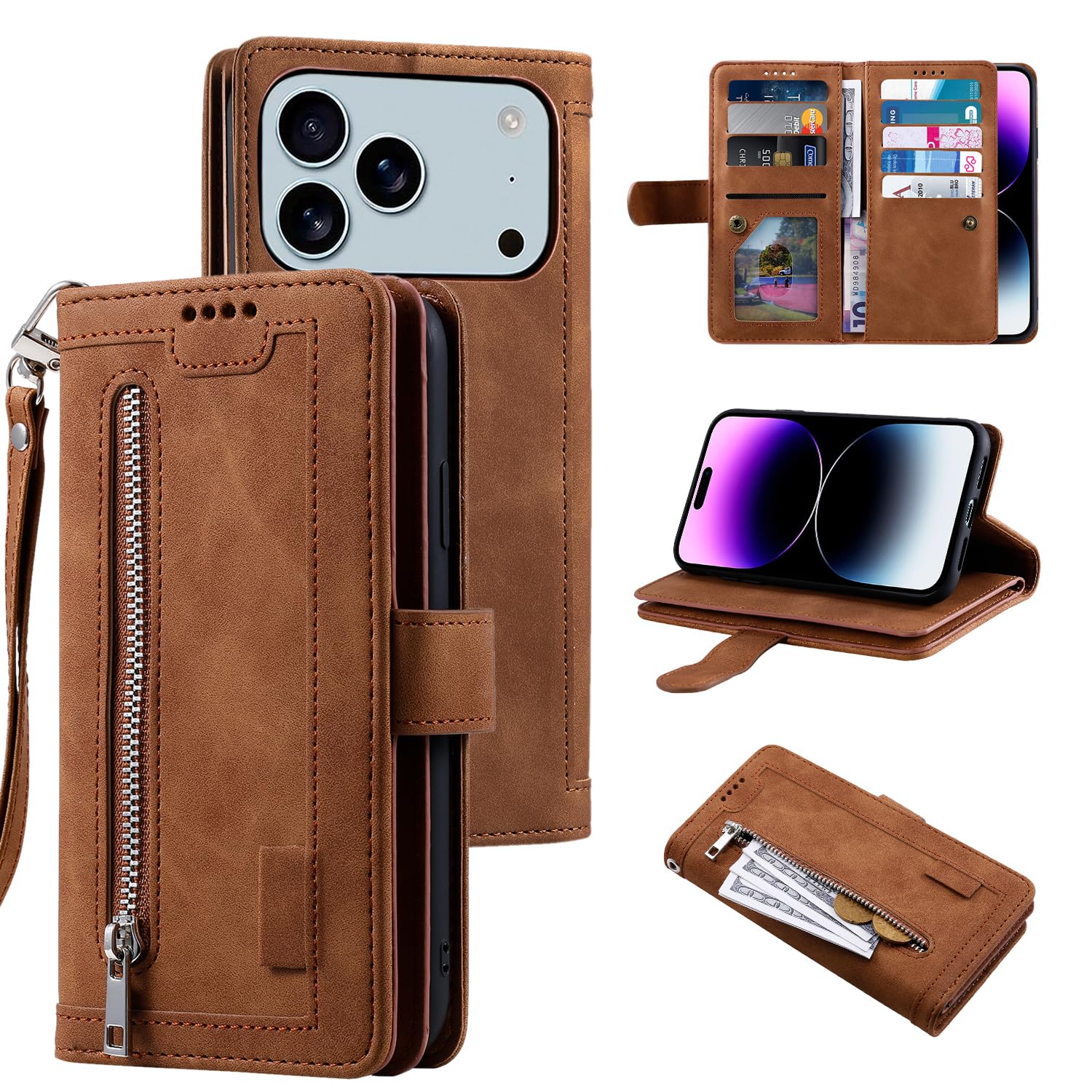 Coque iPhone 17 Pro Max en cuir marron rétro chic EYZUTAK - 7