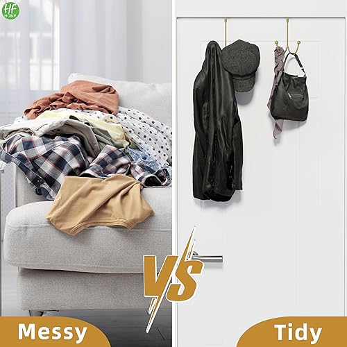 Miniatura 19 de HFHOME Paquete de 4 ganchos dobles para colgar sobre la puerta, organizador de ganchos dobles de metal para colgar abrigos, sombreros, batas, Marrón