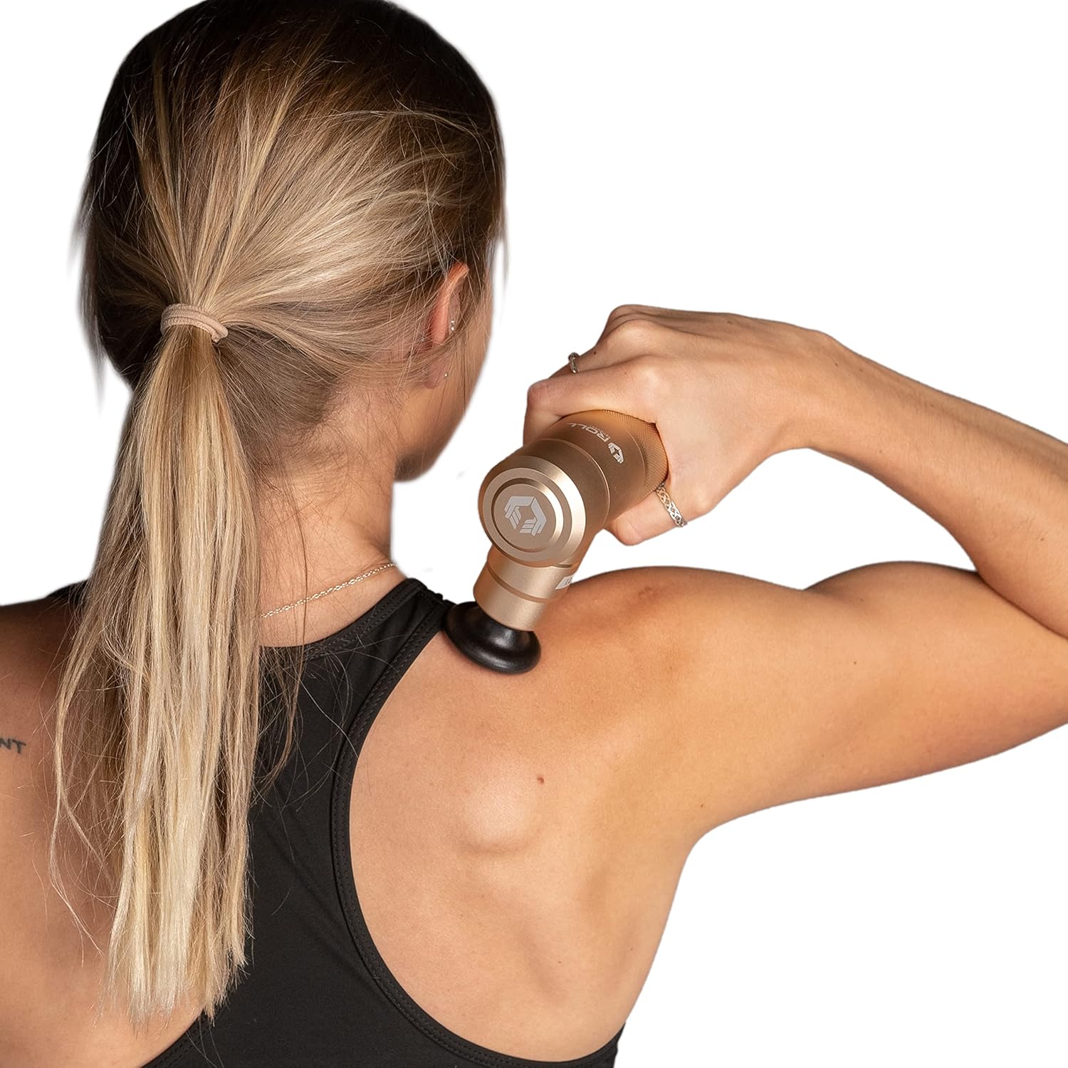 ROLL Recovery R1 | Percussion Massage Gun | Full Body Muscle Massage | Rechargeable Battery Powered | Champagne Gold