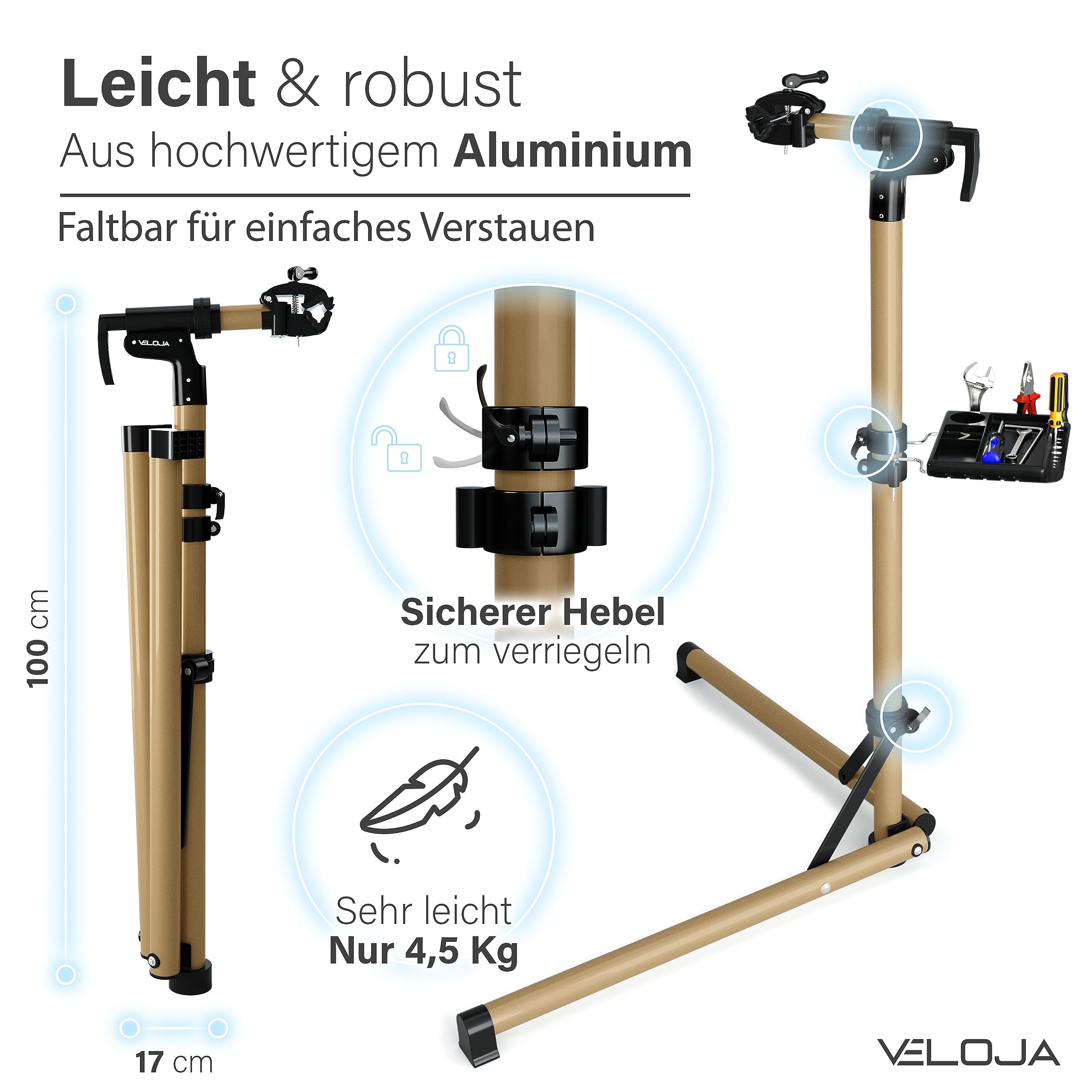 VELOJA® Montageständer für Fahrräder bis 50kg Profi Fahrrad Montageständer Ebike Fahrrad Reparaturständer Schwerlast Fahrradhalter E-Bike Fahrradständer Reparatur Fahrradmontageständer