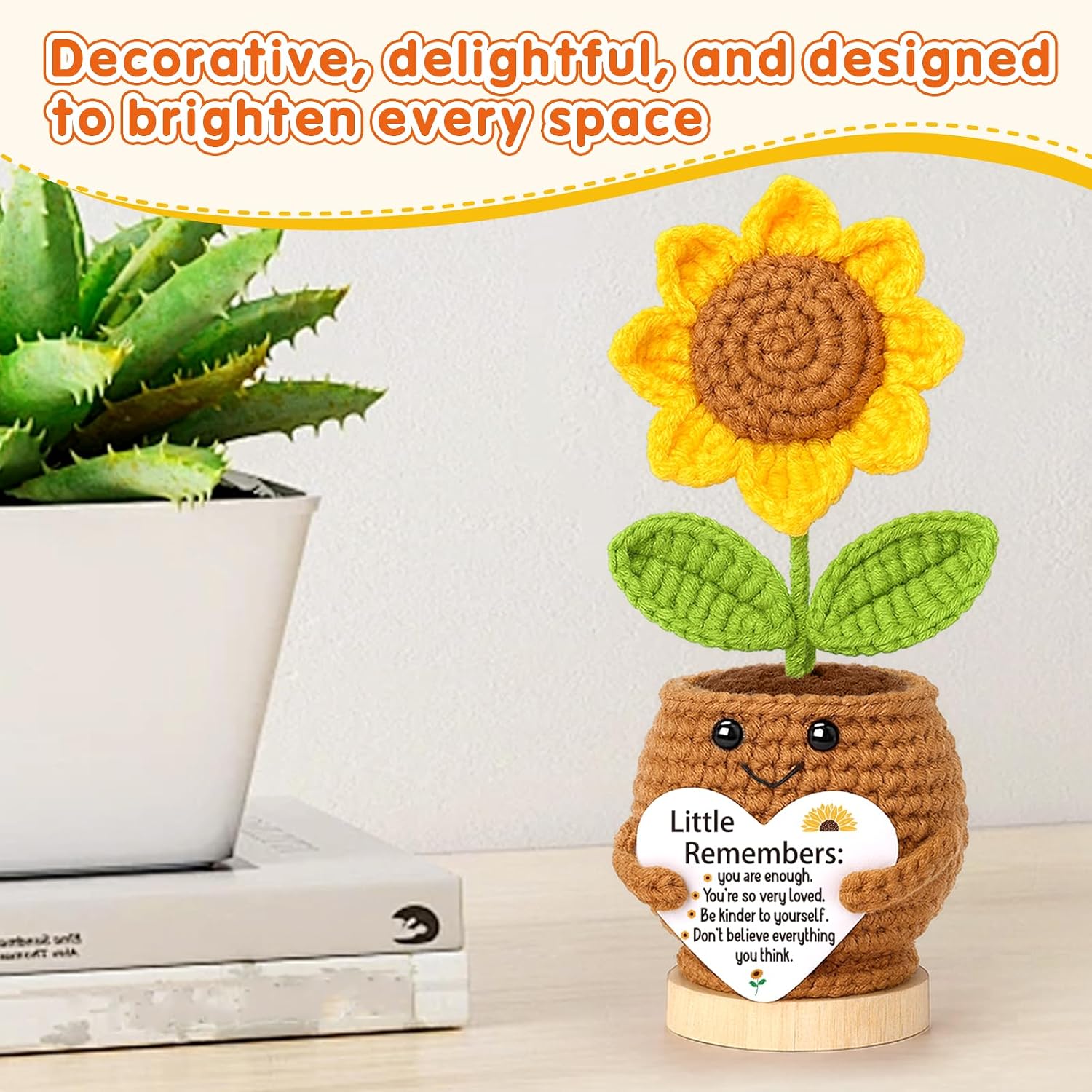Christmas Inspirational Gifts for Women, Encouragement Motivational Thank You Appreciation Gifts for Female, Christmas Birthday Gift for Best Friend Sister Daughter, Little Remembers Crochet Sunflower