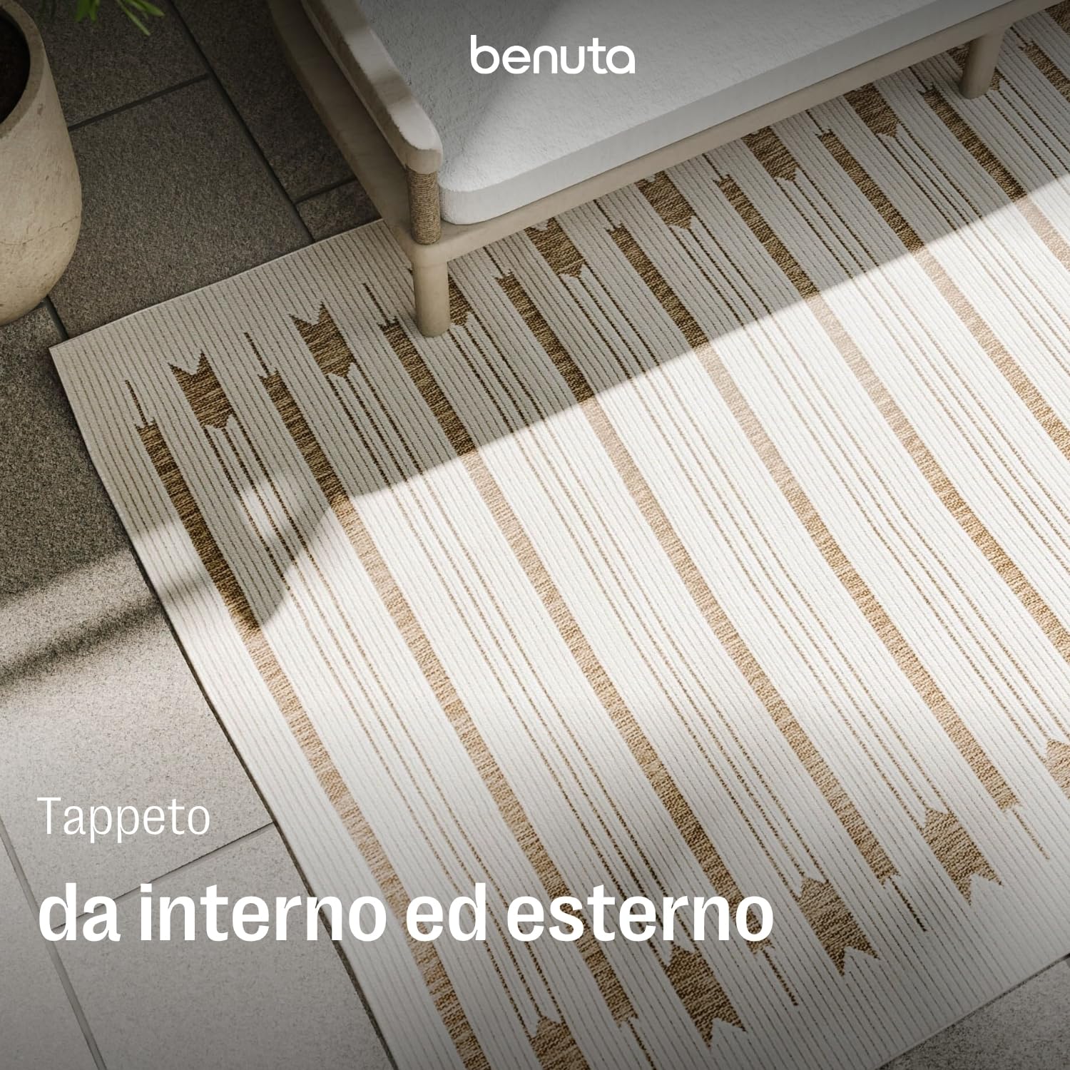 benuta Basic Tappeto Esterno & Interno Kaleo - Beige 200x300 cm - Motivi Geometrico - Impermeabile & Resistente ai raggi UV per Balcone, Terrazza, Giardino, Cucina & Soggiorno - Facile da Pulire