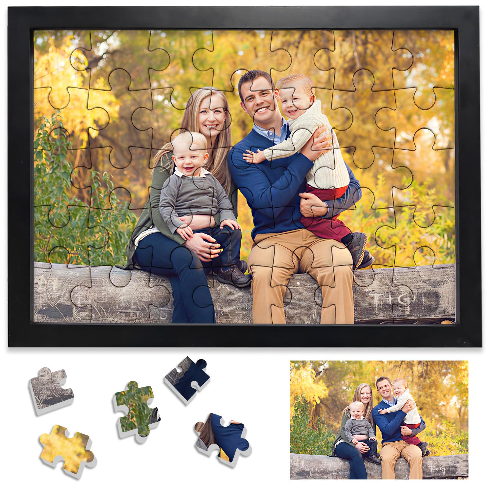 Personalised Jigsaw Puzzles for Adults 35 Pieces,10x15cm Wooden Custom Puzzle with Black Frame,Birthday Gifts for Mom,Personalised Puzzles Gifts for Family,Friend,Pet,Wedding,Graduation Gift — image 1