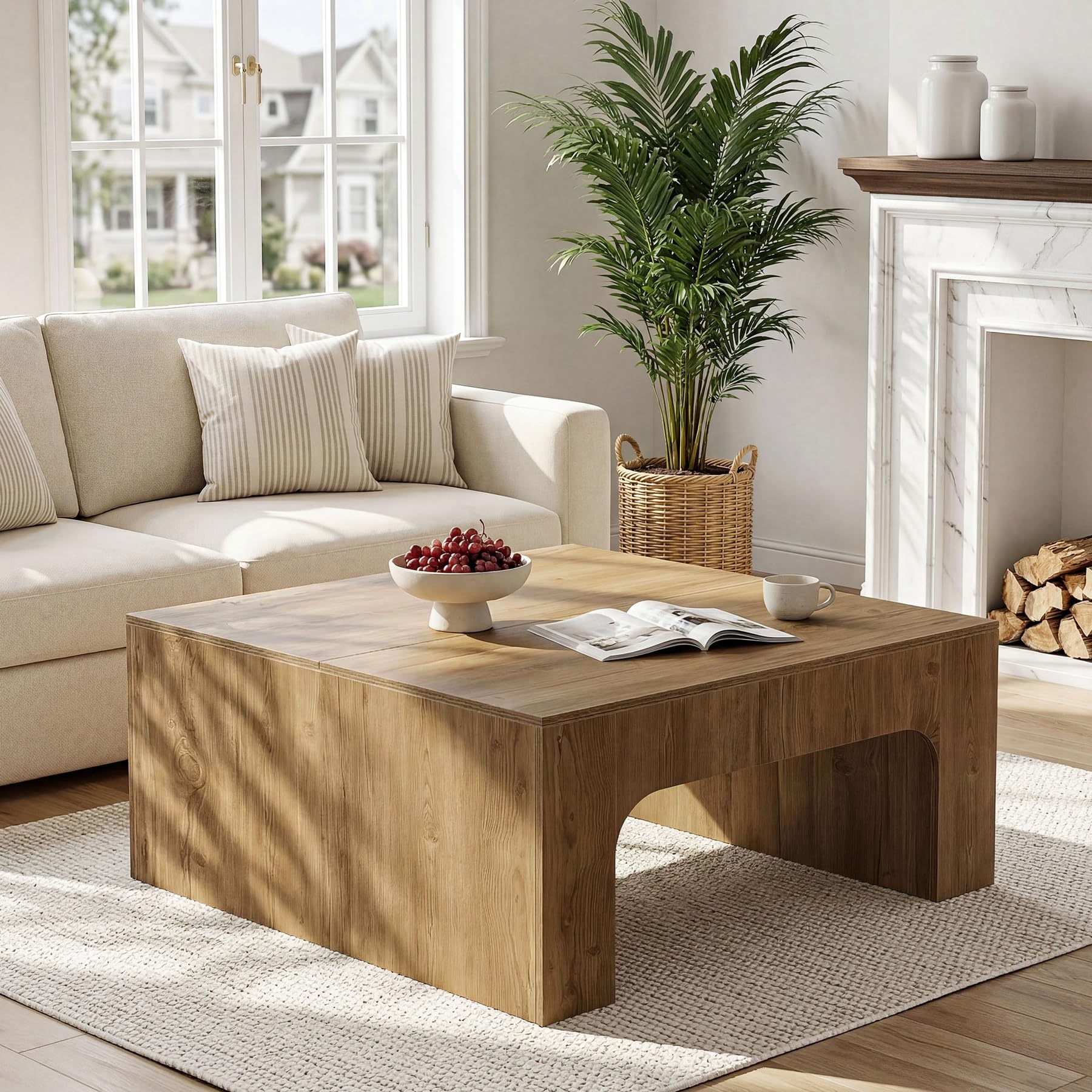 100cm Square Farmhouse Coffee Table, Rustic Brown MDF Centre