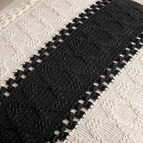 Miniatura 4 de Juego de 2 fundas de almohada de algodón bohemio de color negro de 20 x 20 pulgadas, modernas, rústicas, decorativas, para sofá, cama, sala de