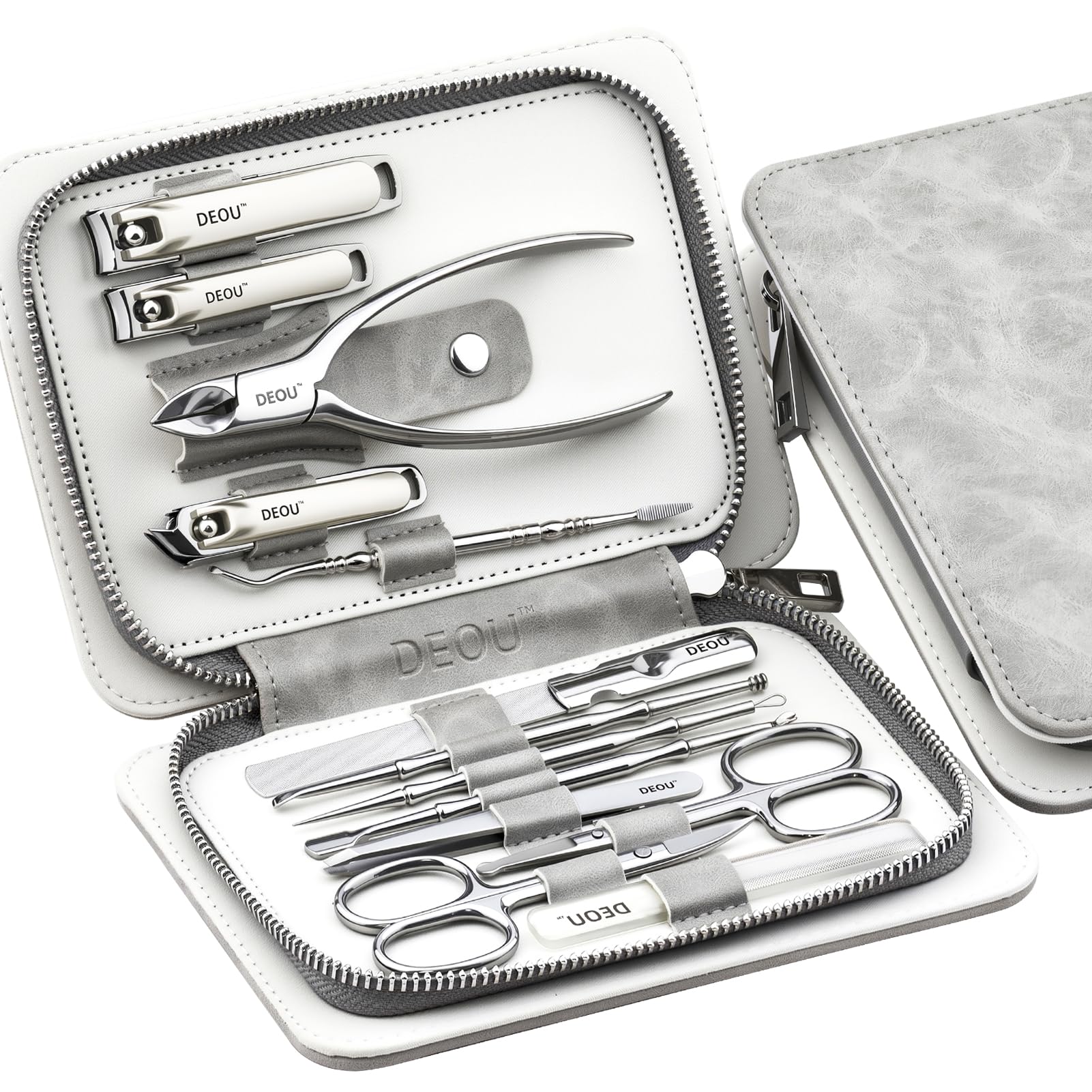 Photo 1 of DEOU 13pcs Nail Grooming Kit Stainless Steel Professional Manicure Set Men Nail Care Tools with woman Luxurious Portable Travel Case Gift (Gray)