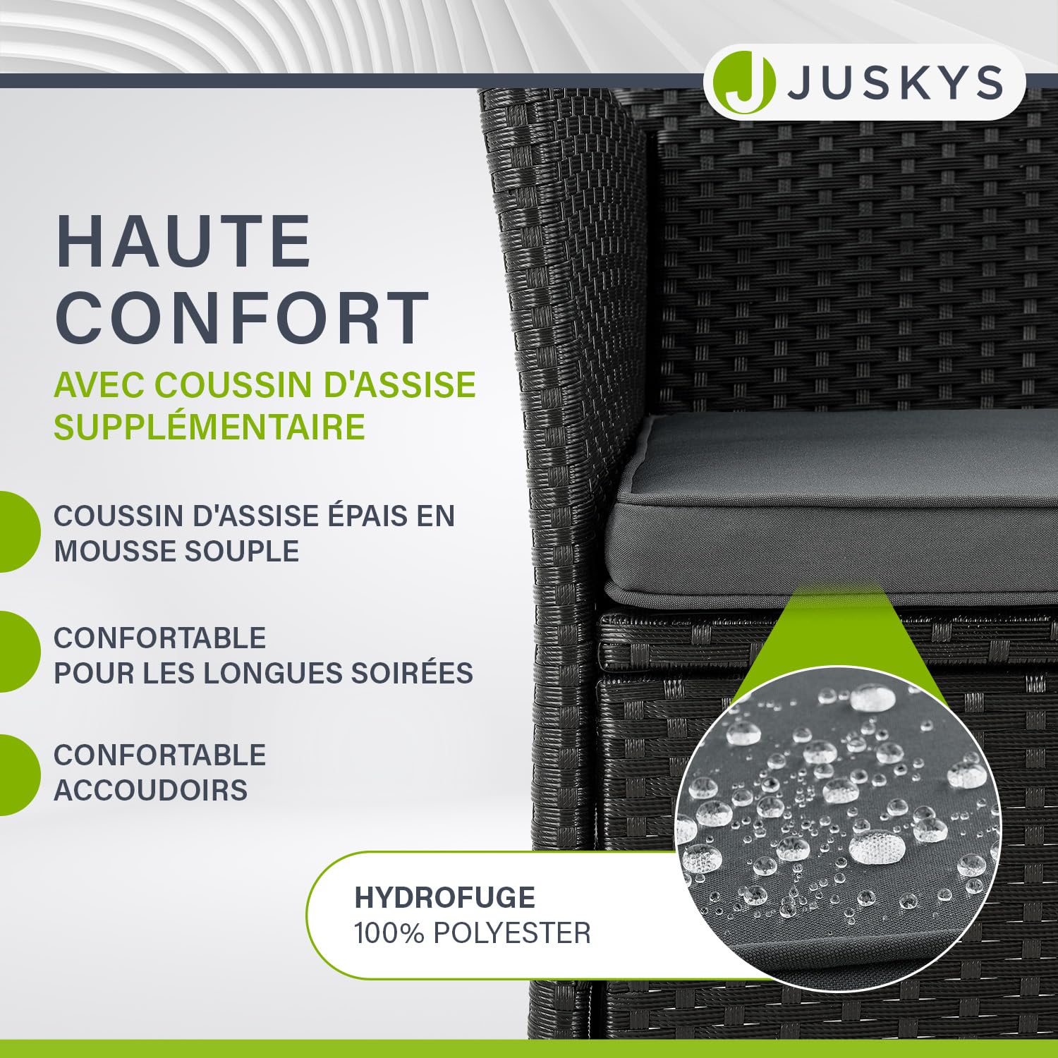 Juskys Banquette de Jardin en polyrotin Monaco - Banc 2 Places avec Table & Coussins - 133 × 63 × 84 cm - rotin résistant aux intempéries, pour Jardins et balcons - Noir