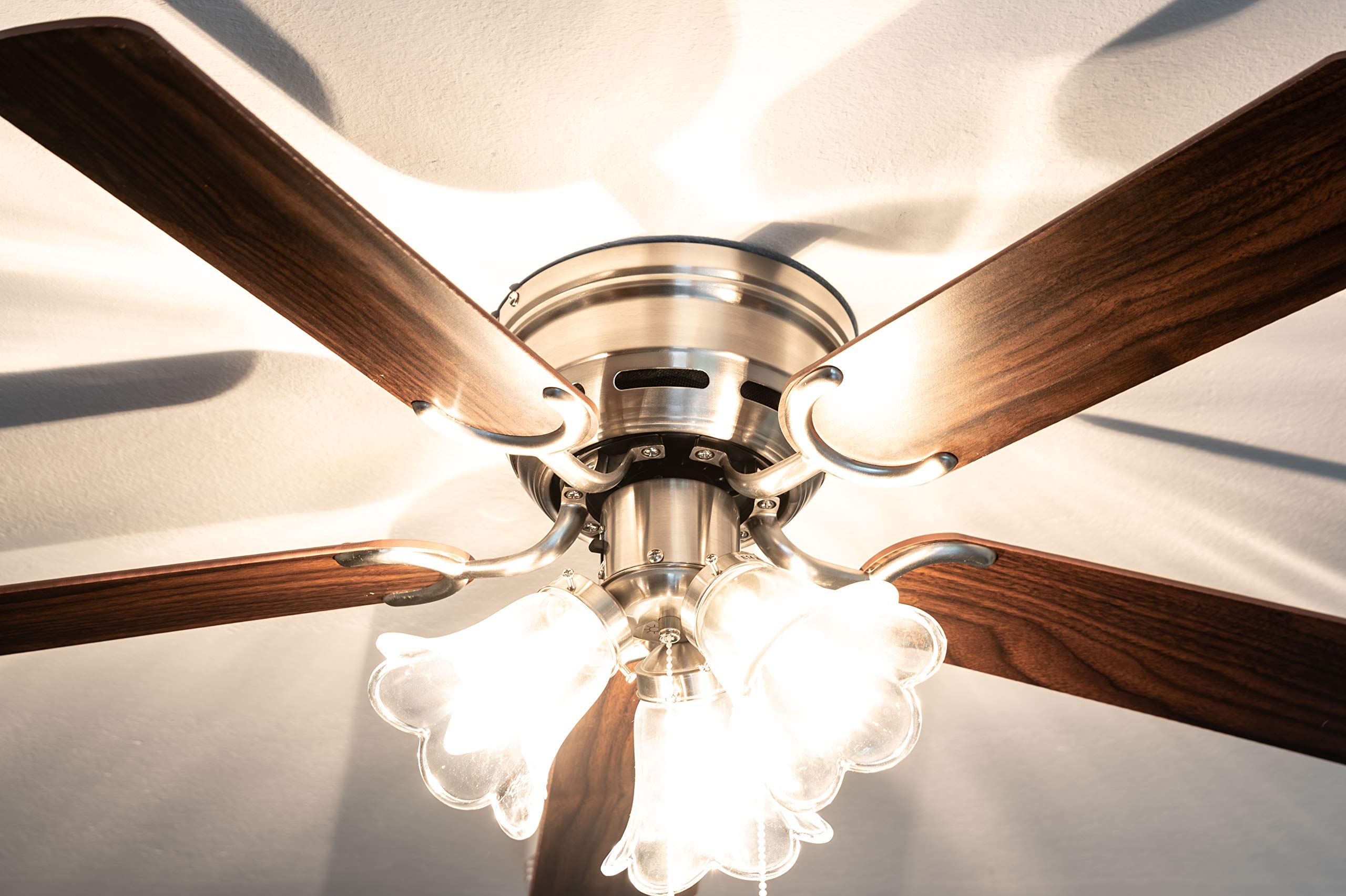Pepeo Kisa Deluxe Nichel Spazzolato con Illuminazione Ventilatore da soffitto. 44 W, Palissandro/Noce Scuro, 105 cm