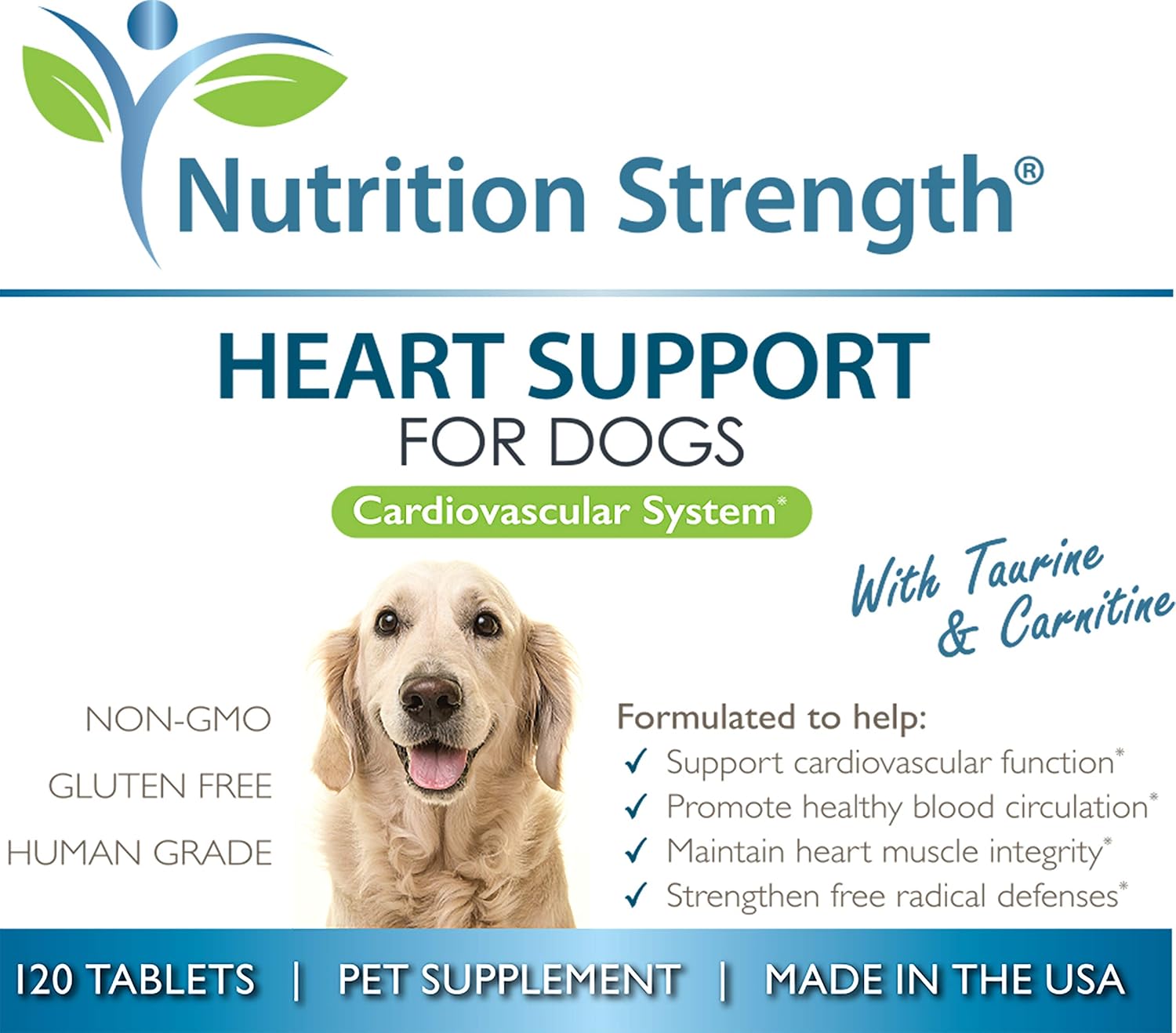Heart Support for Dogs with Taurine & Carnitine, Promote Blood Circulation, Support Cardiovascular Function, Heart Muscle Integrity & Free Radical Defenses, 120 Chewable Tablets
