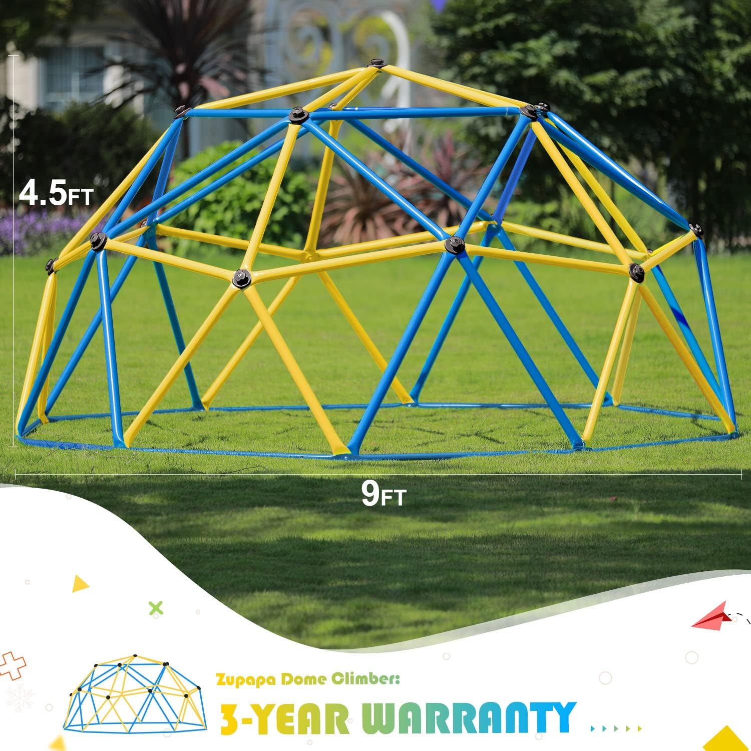 Zupapa Dome Climber, Decagonal Geo Jungle Gym Supporting 800LBS with Much Easier Assembly, a Lot of Fun for Kids (Blue)