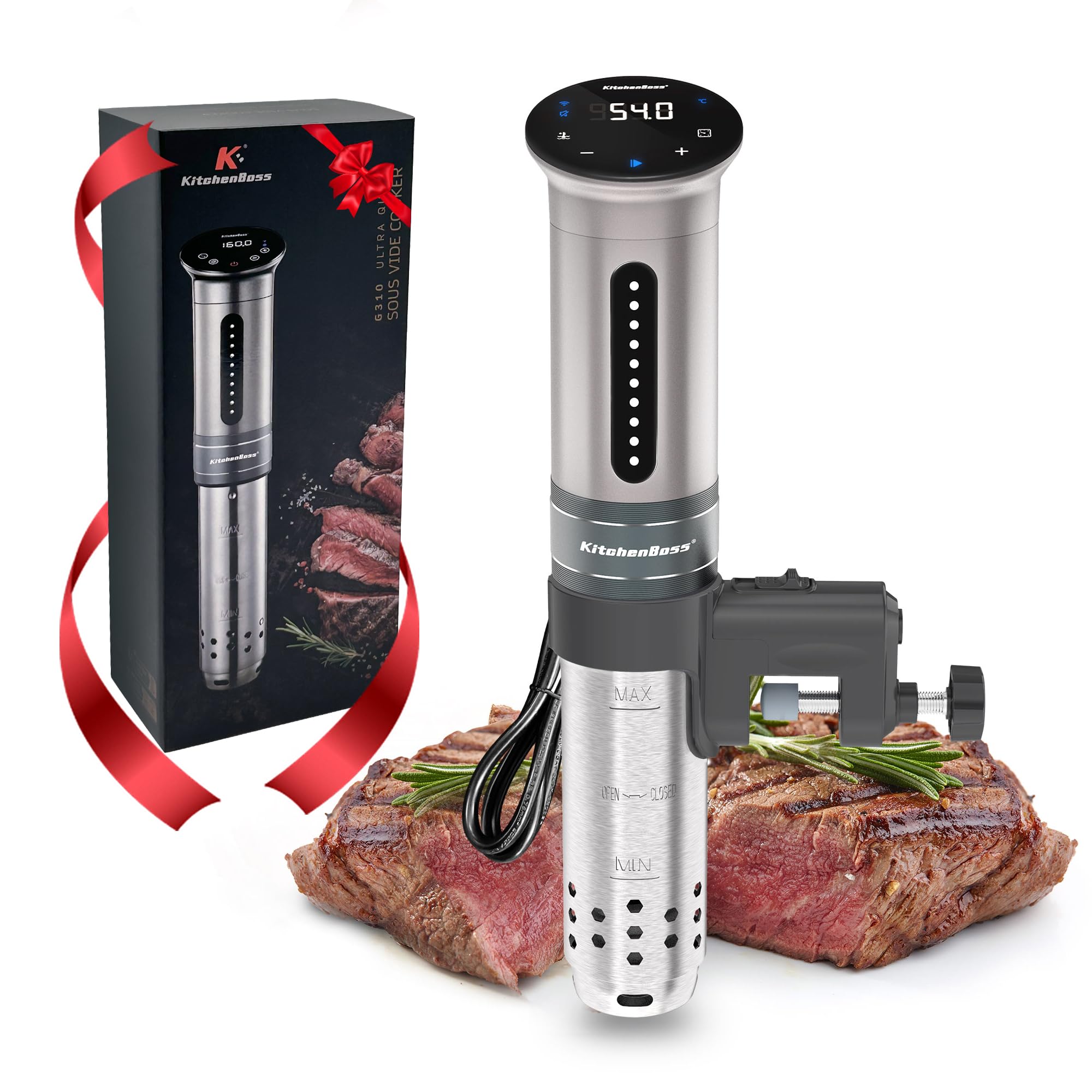 KitchenBoss Sous Vide Cooker Ultra-Quiet Immersion-Circulator: Stainless Steel | G310 Silver Machine Brushless DC Motor |1100 Watts | IPX7 Waterproof