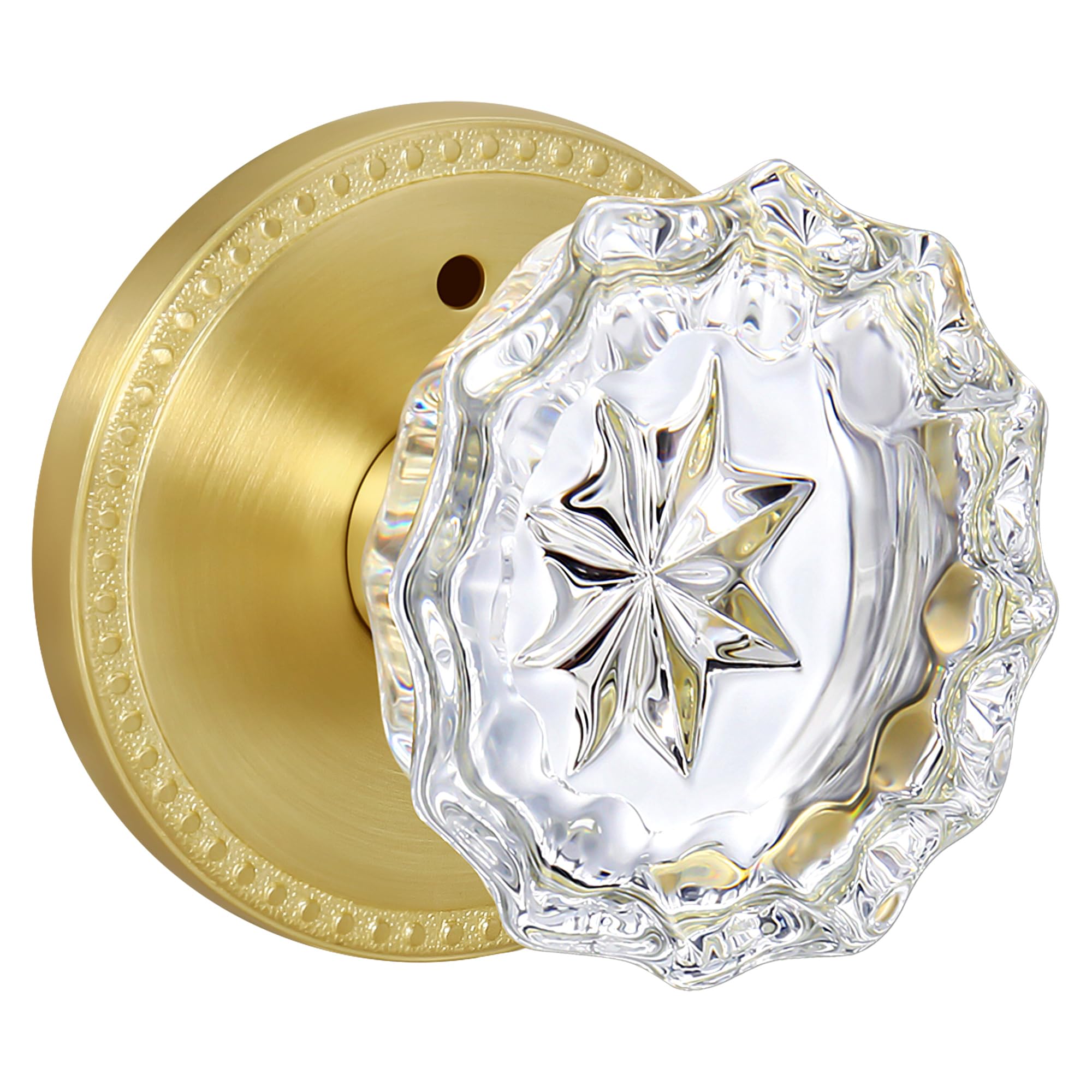 Vintage Crystal Door Knob - Satin Brass Privacy Lock -8