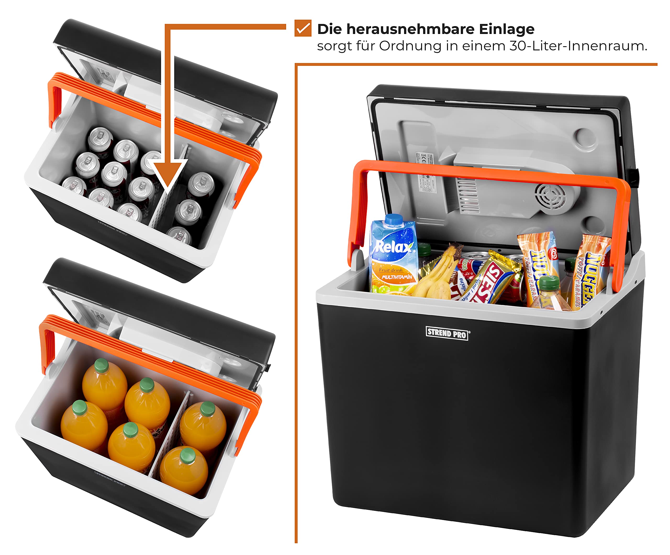 STREND PRO Kühlbox Elektrische für das Auto und Camping 30L, 12v / 230v, Kühlt und Wärmt-Funktion, Kompressor Kühlschrank/Kühltasche mit ECO Mode, Ideal für Camping und Travel-geräuscharm und leicht