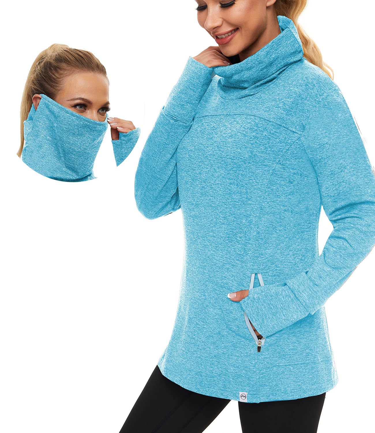 Soneven Rollkragen Pullover Damen Sweatshirt Damen Ohne Kapuze mit Taschen Funktionsshirt Langarm Sweatshirt Pulli Fleecepullover Hochkragen Sweatjacke Winter