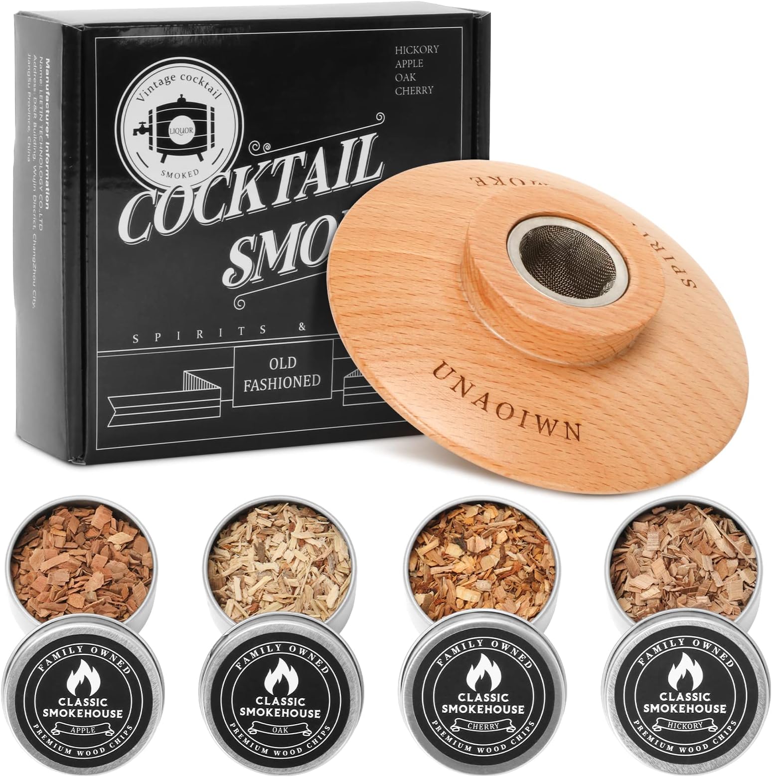 UNAOIWN Cocktail Smoker Gift for Dad, Whiskey Old Fashioned Kit Chimney Drink Smoker Infuser Kit Bourbon for Christmas Birthday, Valentine’s Day Gift for Husband, Bartender