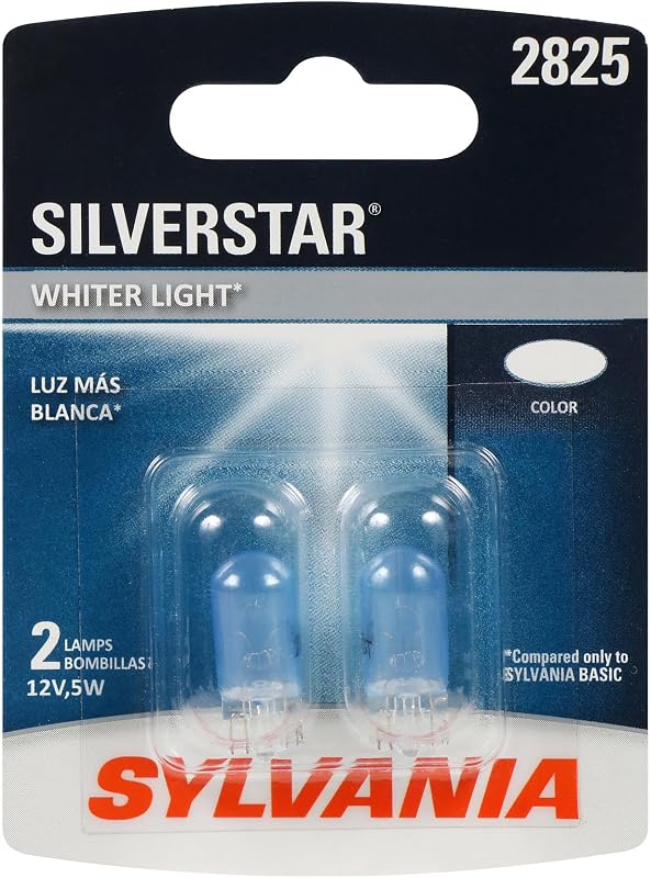 Lâmpada automotiva mini SYLVANIA 2825 SilverStar halógena branca 12 V 5 W T10 – 1 unidade
