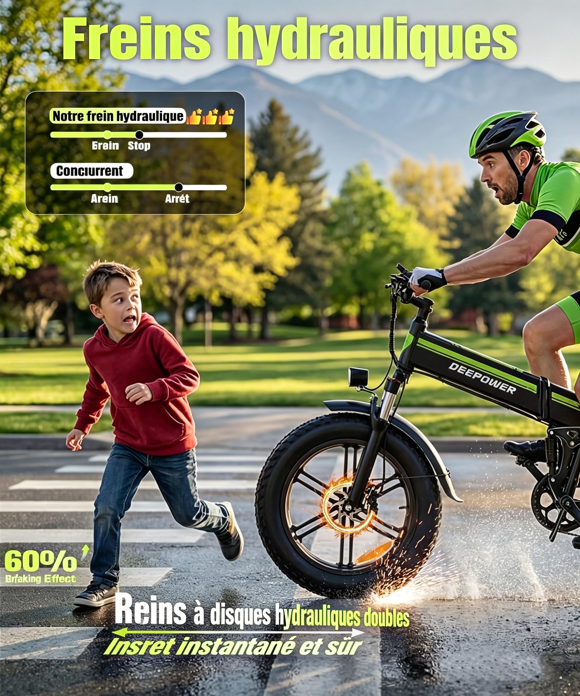 DEEPOWER Vélo Électrique Tout-Terrain 20'' x 4.0, Batterie Amovible 48V 25Ah, Autonomie 70-110 KM, Moteur À Couple Élevé, Cadre Aluminium, 7 Vitesses, Suspension Hydraulique Complète