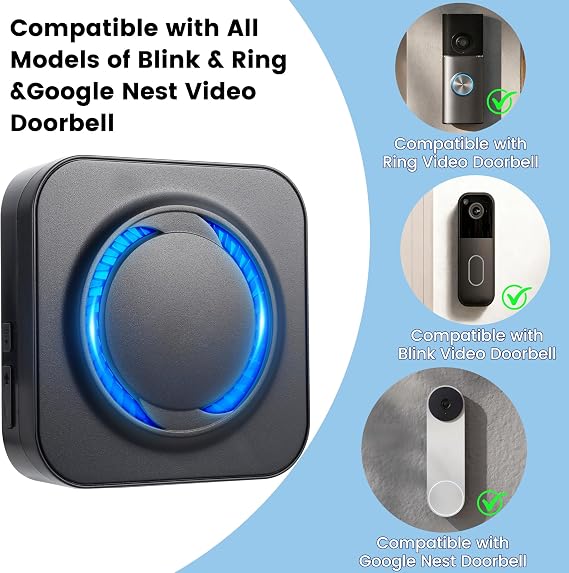 LUCKYDUO Smart WiFi Doorbell Chime for Ring, Blink & Nest | Works with Ring, Blink, Google Nest Doorbells, 58 Ringtones, 5 Volume Levels, SmartLife App, Wireless Plug-In, LED Indicator