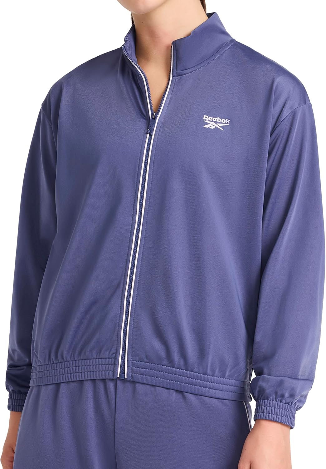 Reebok Women's Id Bb Tricot Zip-up, Standard Fit, Midweight Poly Tricot Fleece Fabric