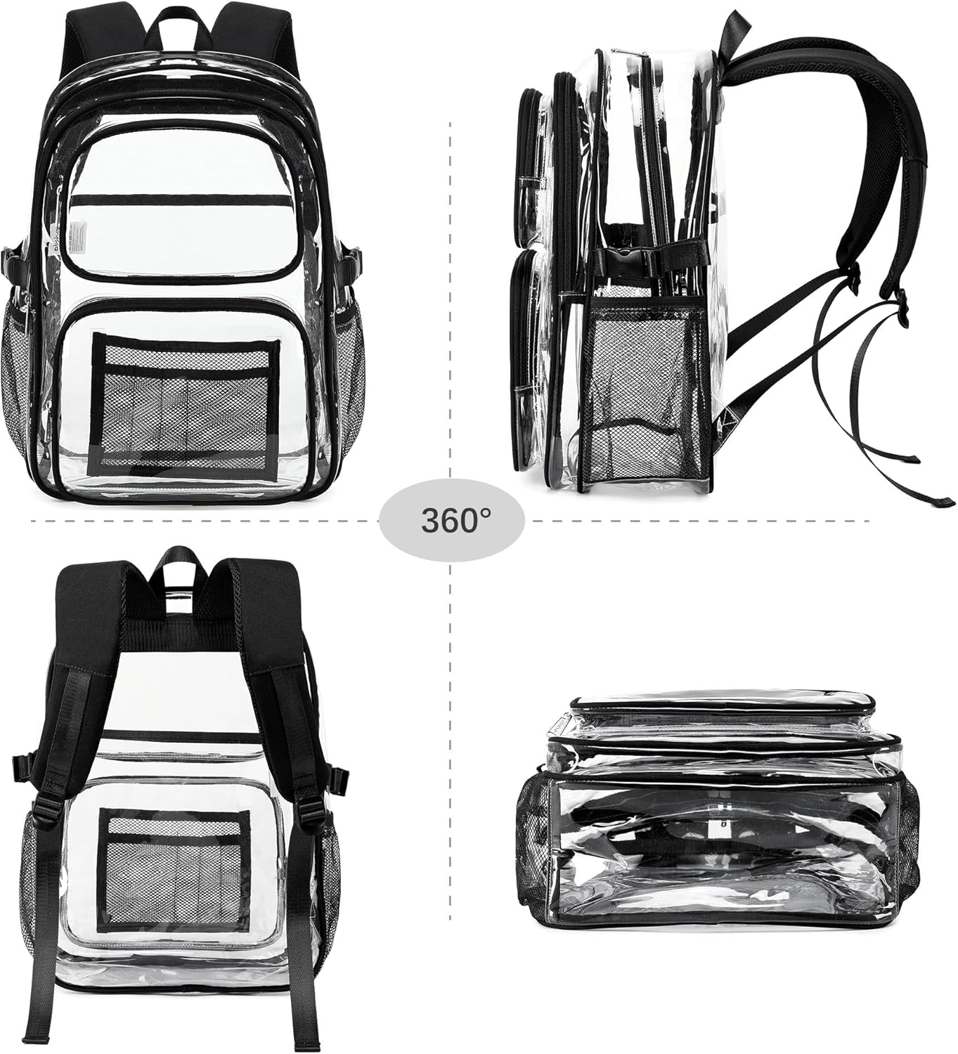 abshoo Large Heavy Duty Clear Backpack For School Bookbag Transparent Multi Pocket Backpacks (Black)