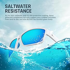 TOREGE Polarized Sports Sunglasses for Men and Women Cycling Running Golf Fishing Sunglasses TR26 (Bright White & Ice Blue Lens)